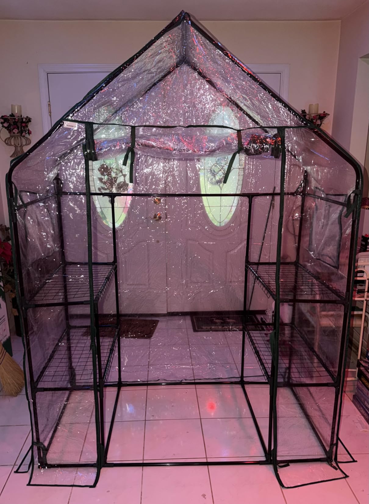 VIVOSUN Mini 4-Tier Greenhouse with Wheels, 27 x 19 x 63-Inch Reusable Portable Warm House with Clear PVC Cover and Shelf for Compact Garden and Small Backyards, with Wheels customer photo 1