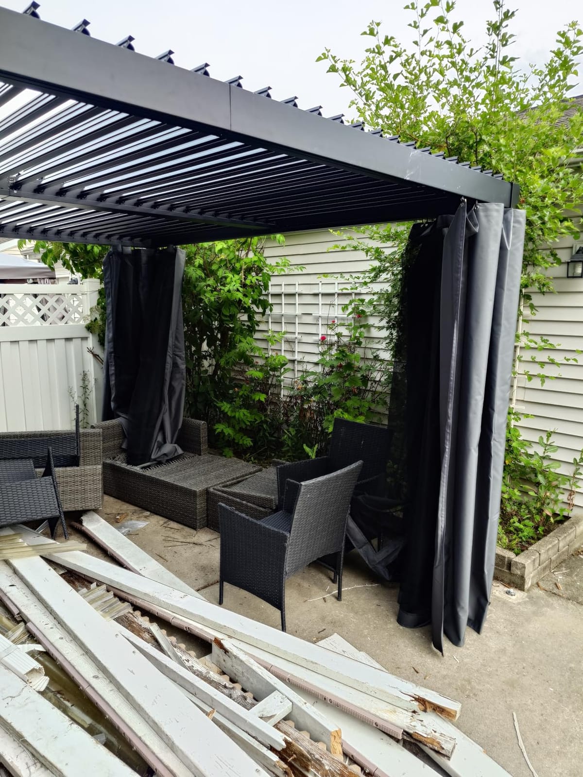 MELLCOM 10x20 Louvered Pergola Adjustable Roof w/Curtains & Mesh customer photo 2