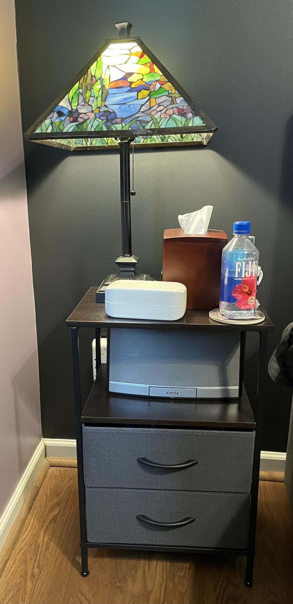 Huuger Nightstand with Charging Station, Side Table with Fabric Drawers, End Table with Open Shelf, Bedside Table with USB Ports and Outlets, Night Stand for Bedroom, Rustic Brown and Black | End Table with Open Shelf, Bedside Table with USB Ports and Outlets, Night Stand for Bedroom, Rustic Brown and Black customer photo 1