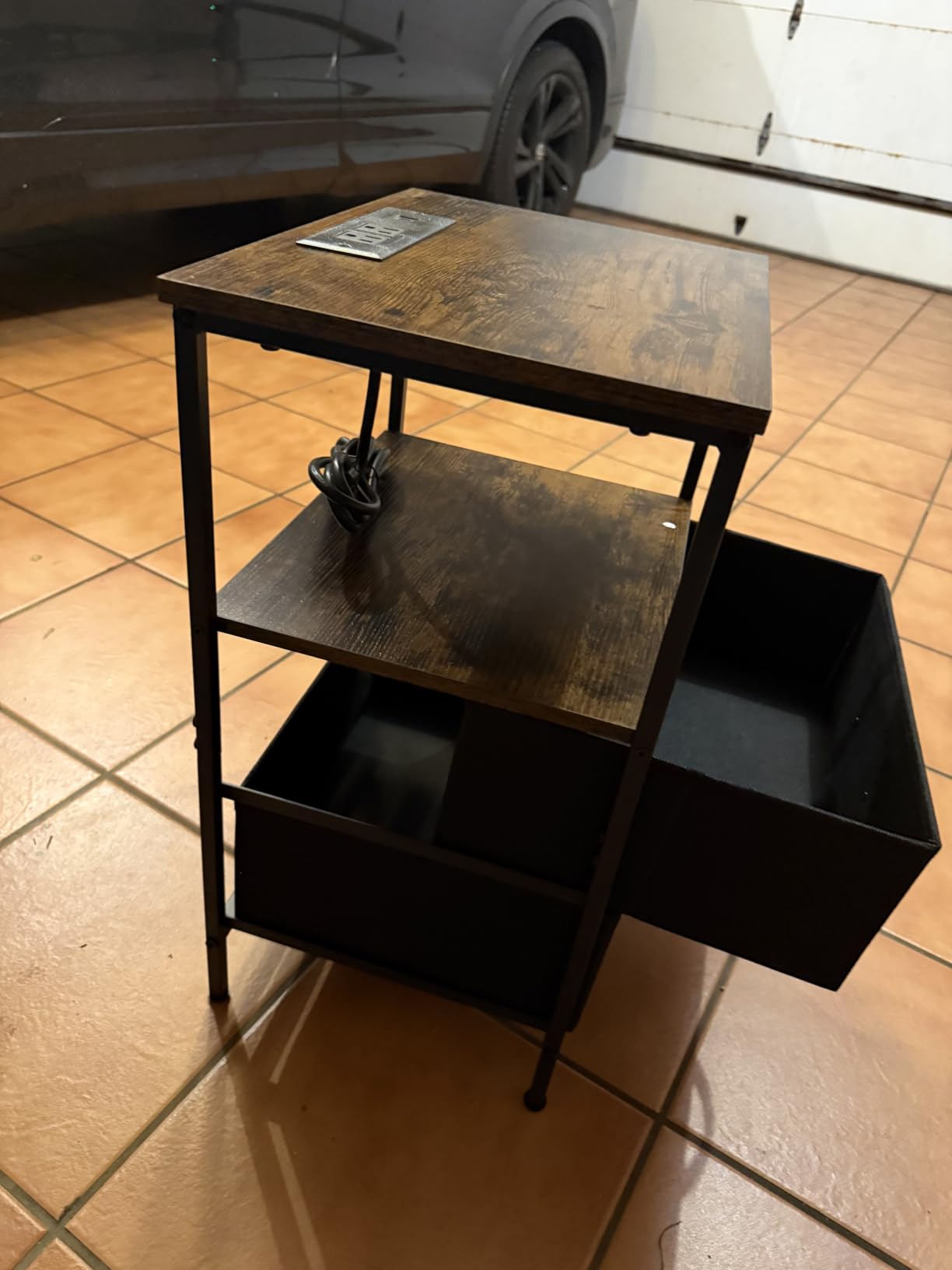 Huuger Nightstand with Charging Station, Side Table with Fabric Drawers, End Table with Open Shelf, Bedside Table with USB Ports and Outlets, Night Stand for Bedroom, Rustic Brown and Black | End Table with Open Shelf, Bedside Table with USB Ports and Outlets, Night Stand for Bedroom, Rustic Brown and Black customer photo 2