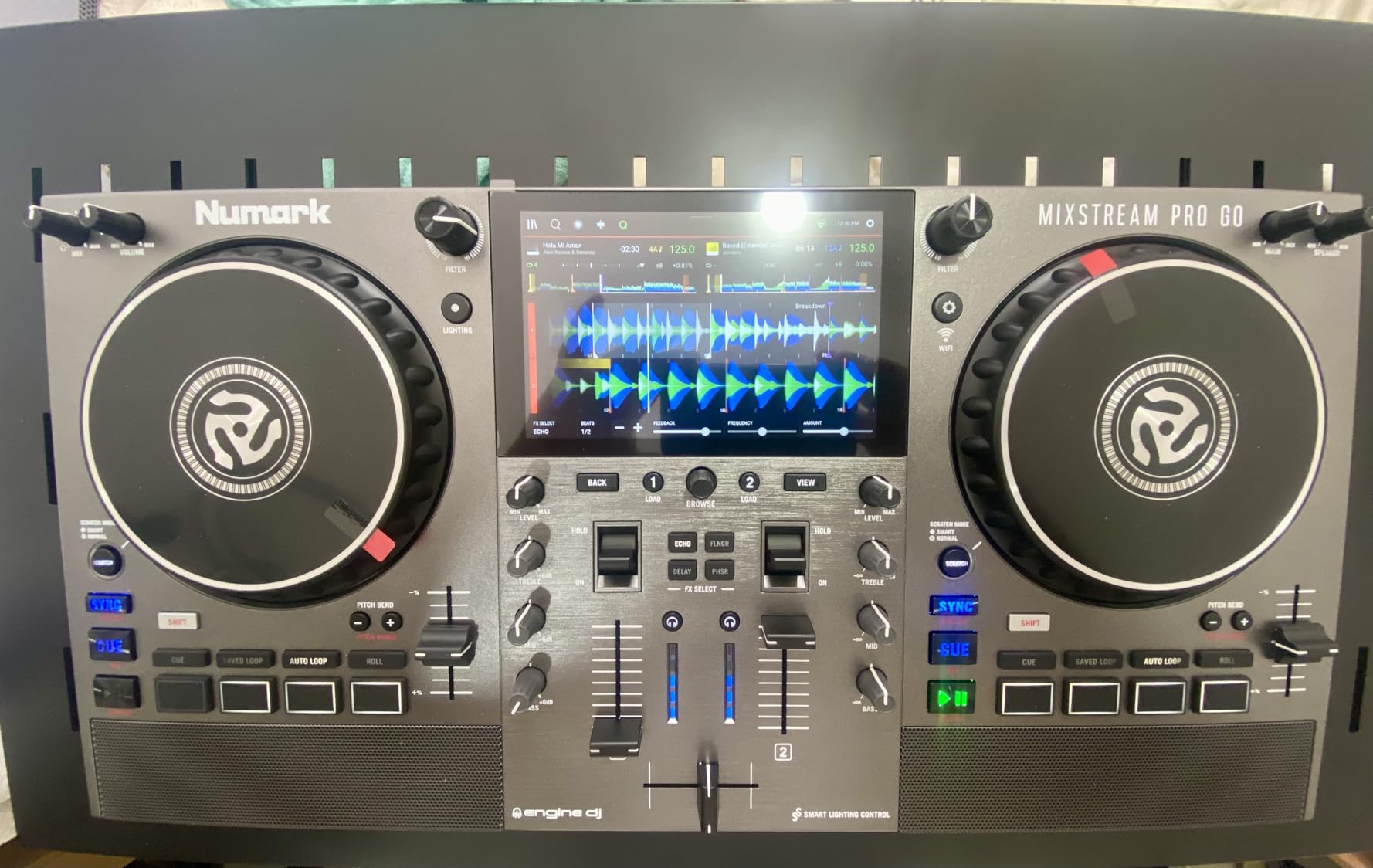 Numark Mixstream Pro Go Portable DJ Controller | Battery-Powered Standalone DJ Mixer with Stem Separation, Wi-Fi Streaming, Built-In Speakers, and 7