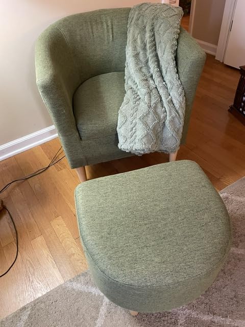 DAZONE Mid Century Modern Accent Chair with Ottoman Barrel Armchair Green customer photo 1