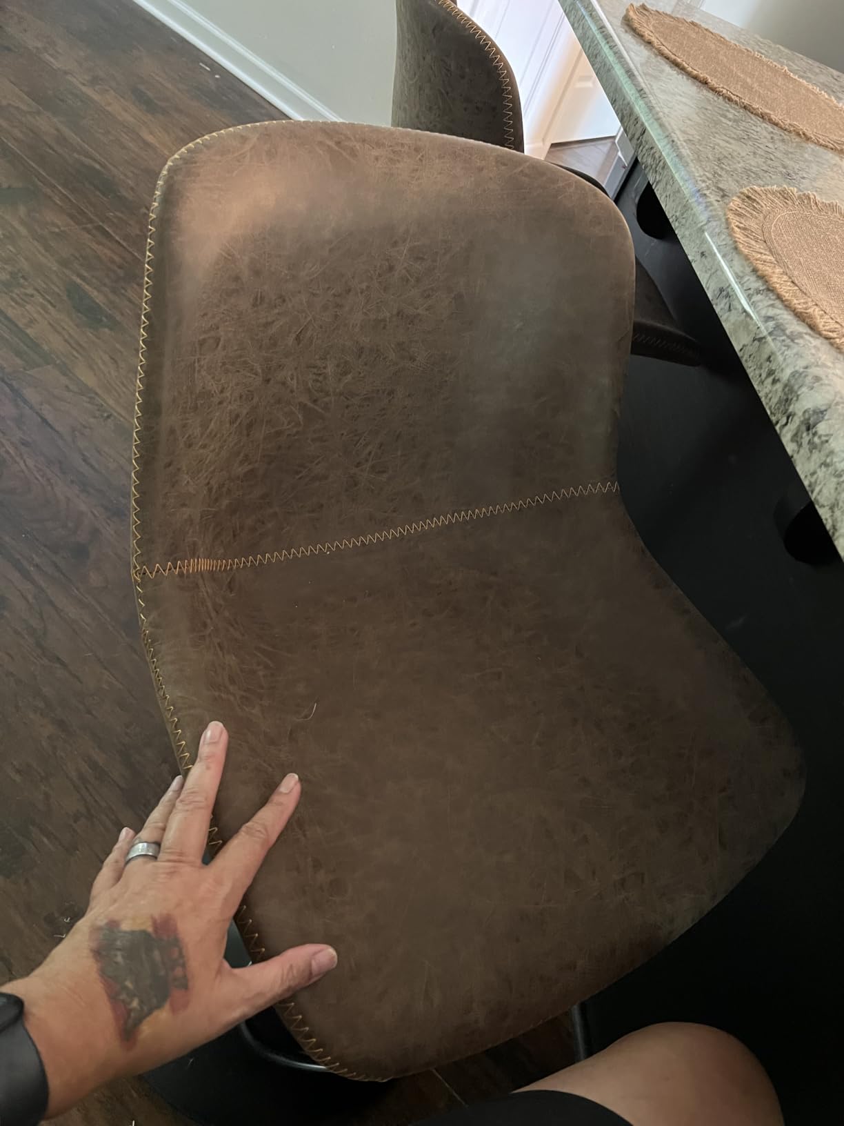 Swivel Bar Stools Set 2, Adjustable Height Suede-Like Leather Brown customer photo 2