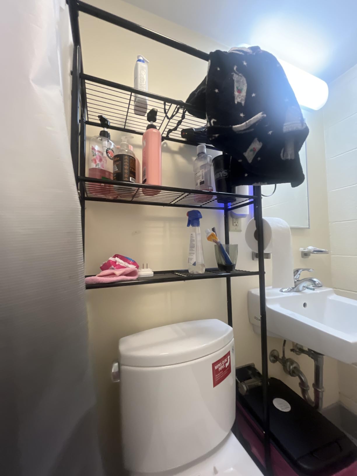 Simple Trending Over The Toilet Storage Cabinet, Metal Bathroom Shelf Organizer with Paper Holder and Hooks, 3 Tier, Black customer photo 1