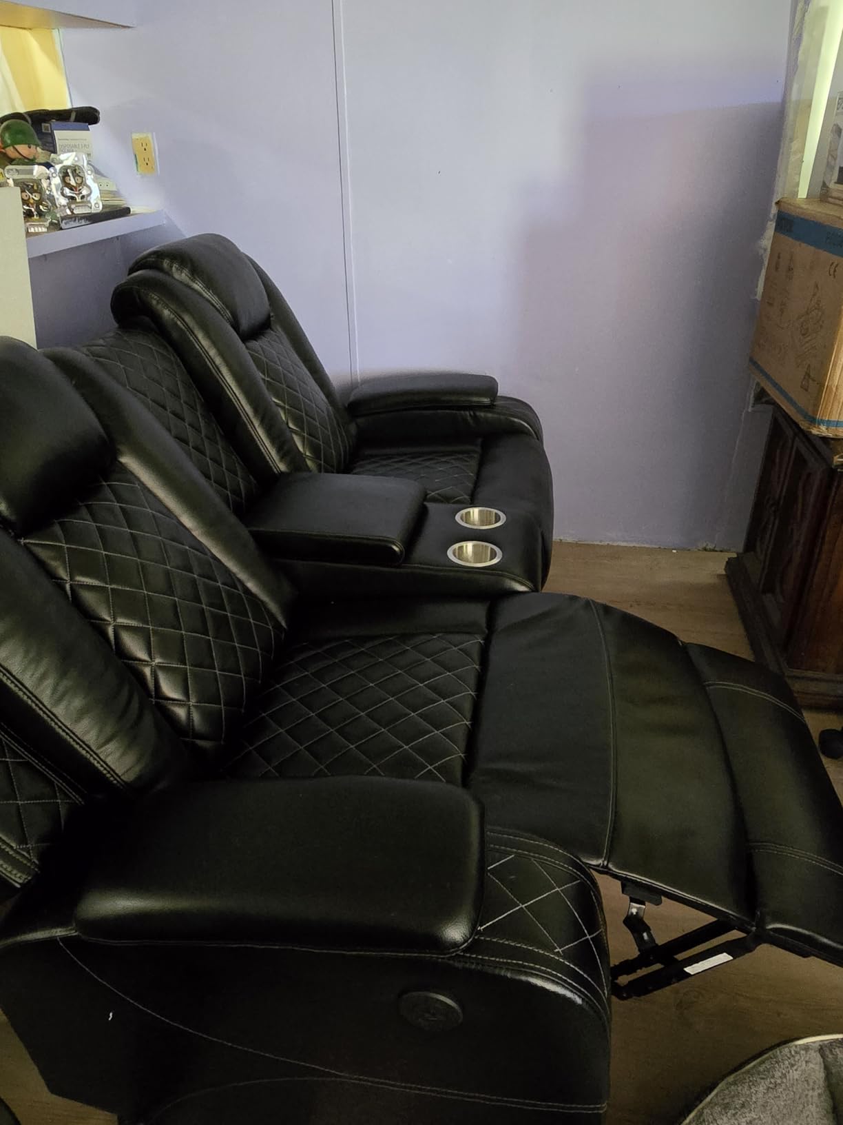 2 Piece Breathing Leather Living Room Set Power Recliner Sofa and Loveseat Set Home Theater Reclining Couches with LED Ambient Lighting, USB Port, Cup Holders&Armrest Storage (Black) customer photo 1