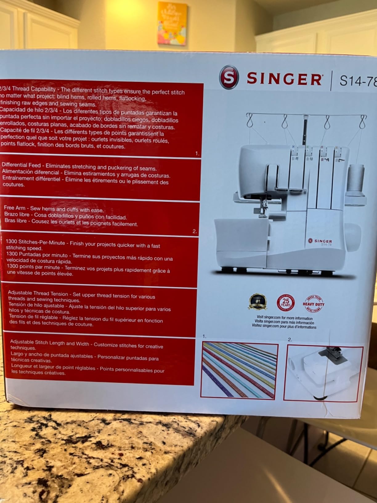 SINGER S14-78 Serger Overlock Machine, 2-3-4 Stitch Capability, White, Accessories included, color coded threading, 1300 stitches/min, differential feed, LED light, for DIY projects, scarves customer photo 1