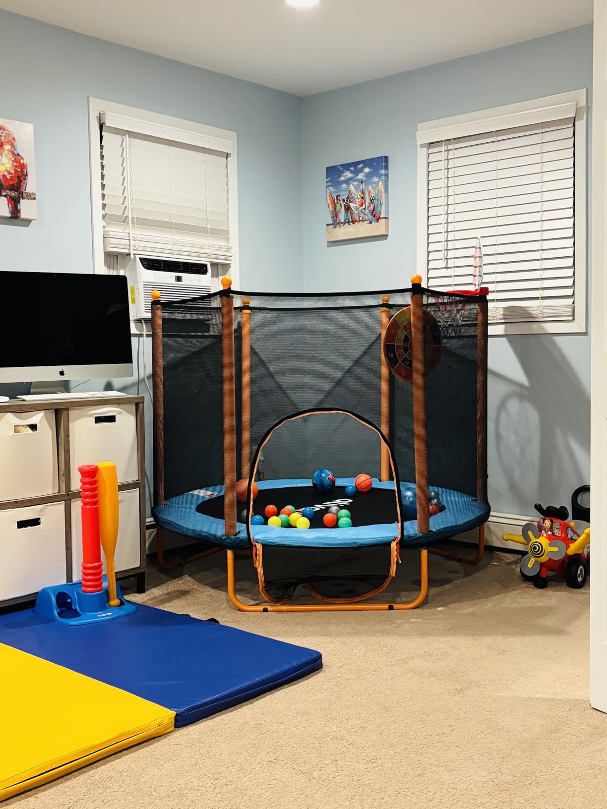 Ativafit 60'' Rebounder Trampoline Indoor Outdoor for Kids Ages 1-8, 5 FT Recreational Toddler Trampoline with Safety Enclosure Net Gifts with Basketball Hoop Dartboard Ocean Bal customer photo 2