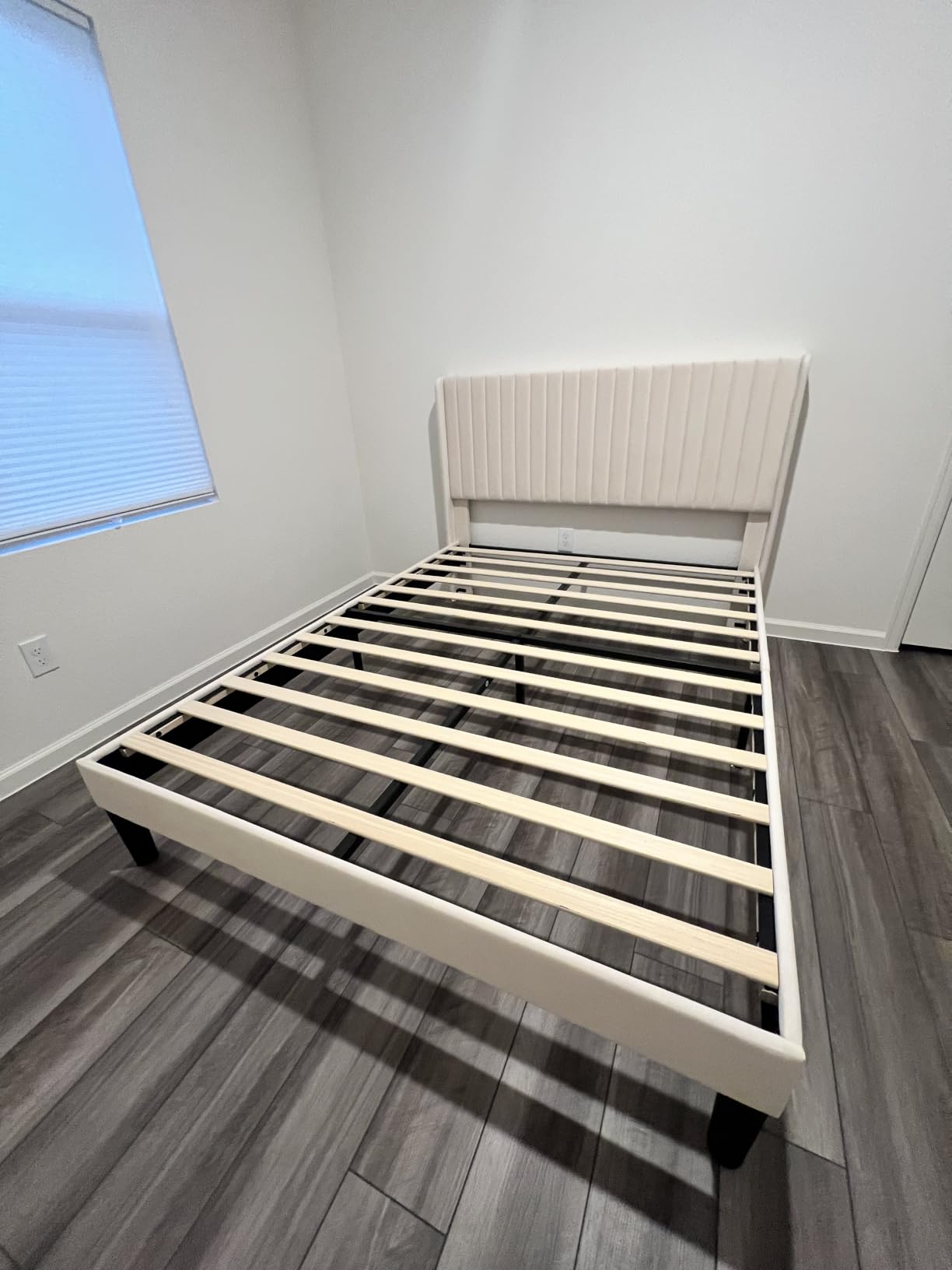 Allewie King Size Velvet Bed Frame/Vertical Channel Tufted Wingback Headboard/Upholstered Platform Bed/Strong Wooden Slats/No Box Spring Needed/Easy Assembly/Black customer photo 1