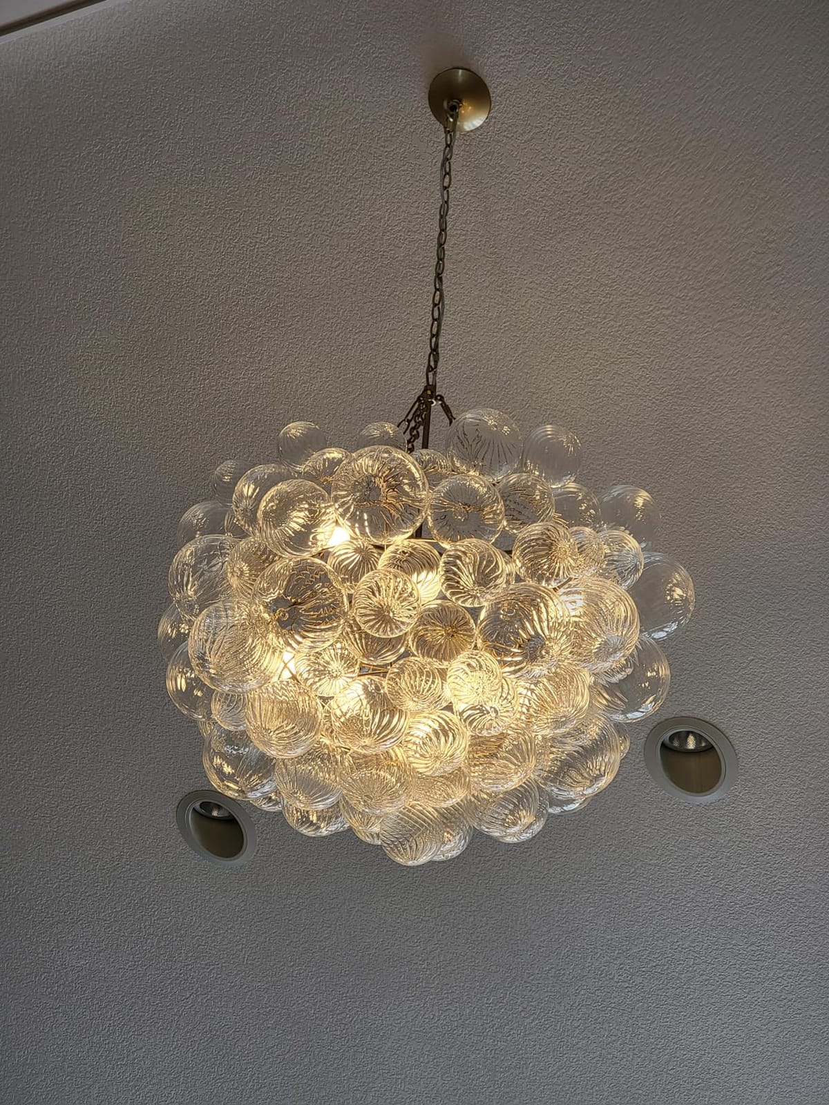 Swirled Bubble Glass Chandelier, Gold and Clear, Dia 24