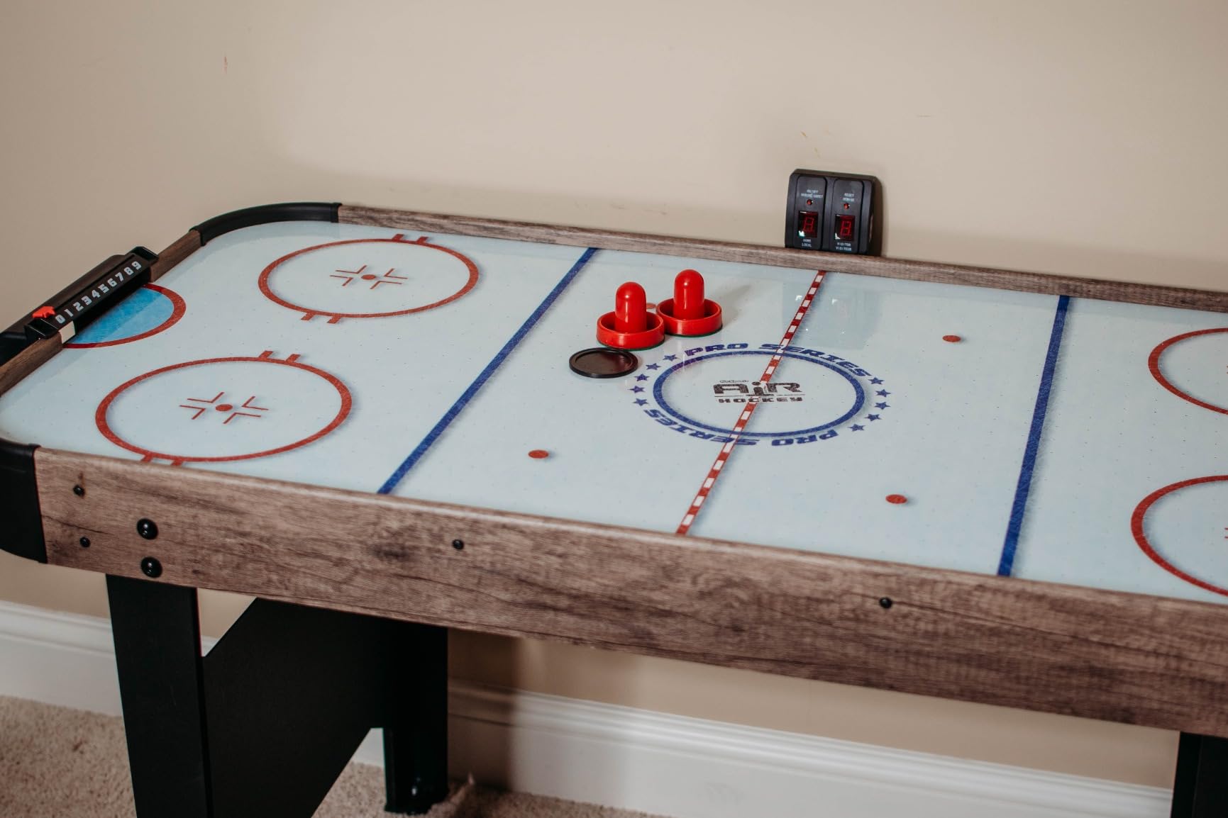 GoSports 48 Inch Air Hockey Arcade Table - Oak or Black - Includes 2 Pushers, 3 Pucks, AC Motor, and LED Scoreboard customer photo 1