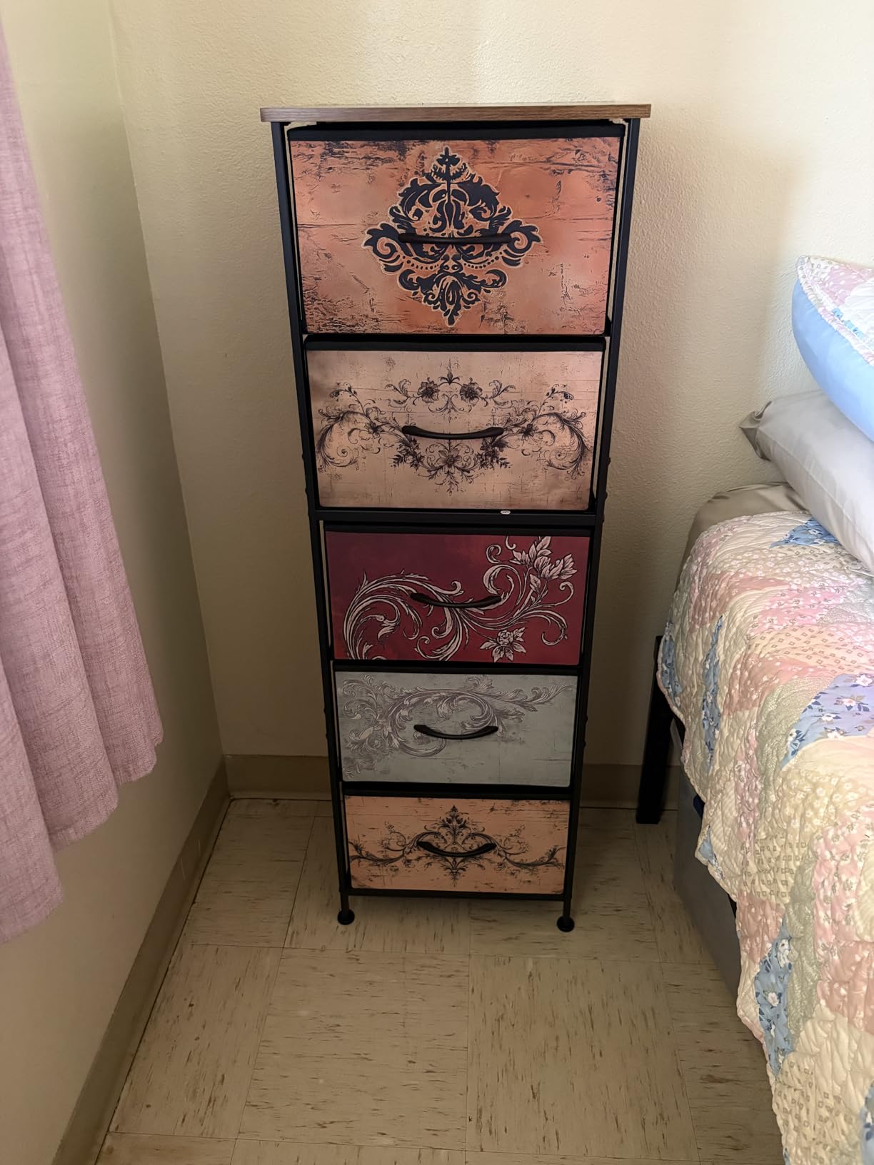WLIVE Tall Dresser for Bedroom, 5 Drawer Dresser, Rustic Brown | 5 vertical fabric drawers, Tall vertical design, Bedroom or closet use, Dresser for small spaces, Chest of drawers customer photo 1