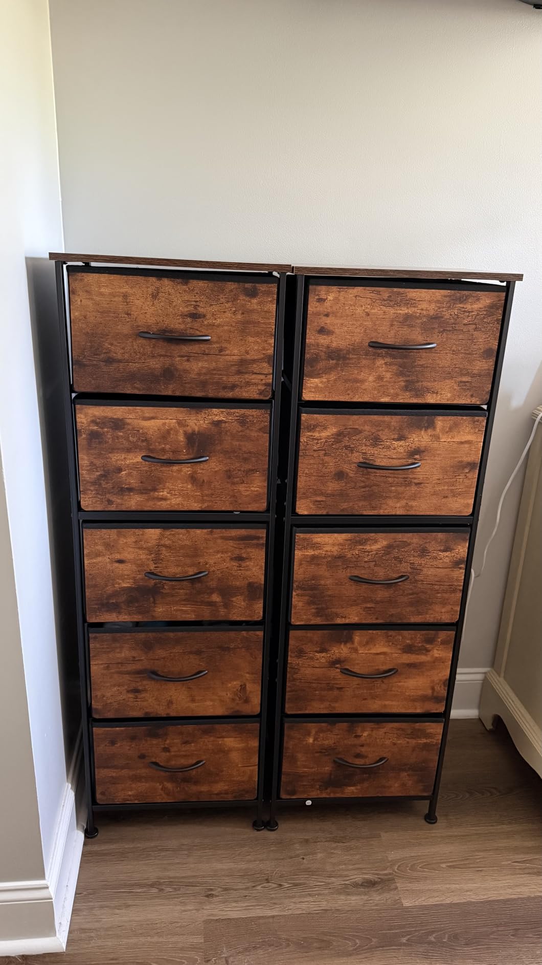 WLIVE Tall Dresser for Bedroom, 5 Drawer Dresser, Rustic Brown | 5 vertical fabric drawers, Tall vertical design, Bedroom or closet use, Dresser for small spaces, Chest of drawers customer photo 2