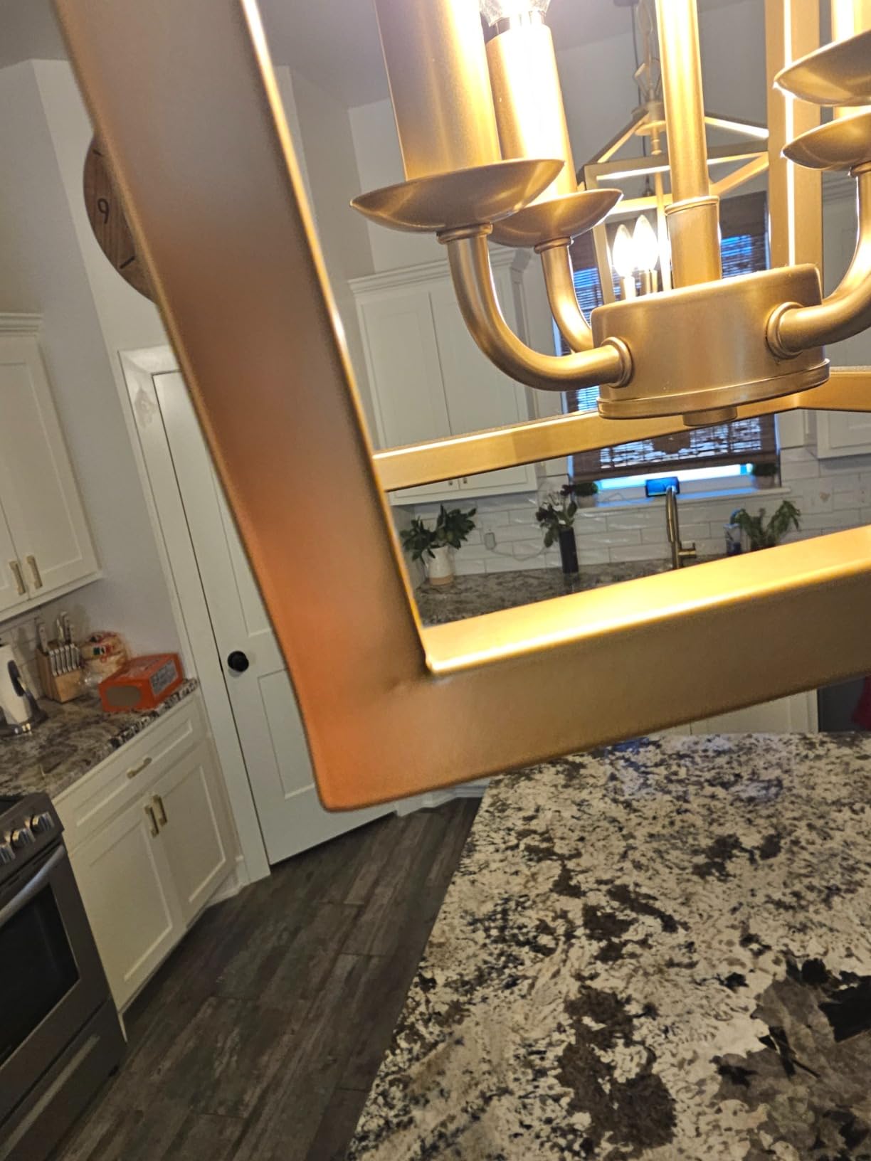 Industrial 4 Lights Chandelier, Gold Lantern Ceiling Light Fixtures with Rustic Metal Cage Adjustable Height Farmhouse Geometric Hanging Light for Kitchen Island, Dining Room, Entryway, UL Listed customer photo 1