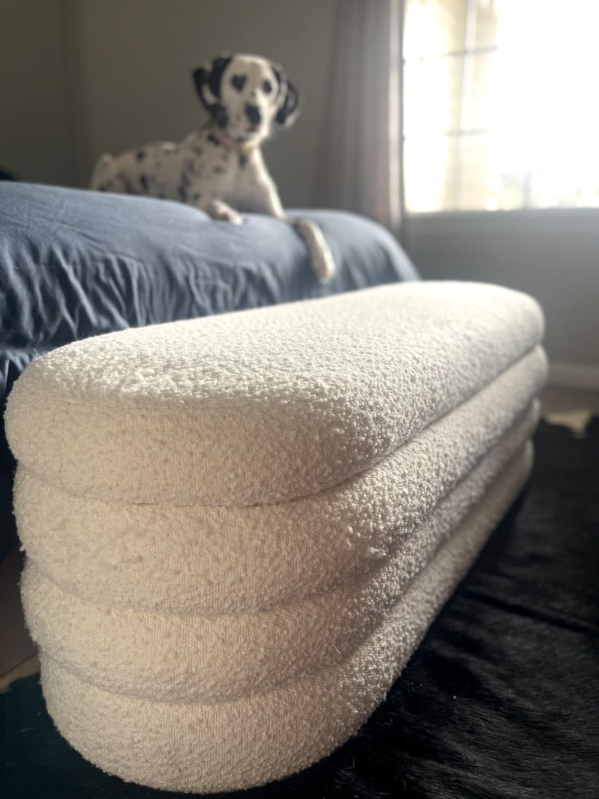 Busaurus Storage Ottoman Bench 49.2 Inch Upholstered Fabric Storage Bench for Bedroom End of Bed Aesthetic Large Oval Ottoman for Living Room Entryway (Ivory) customer photo 2