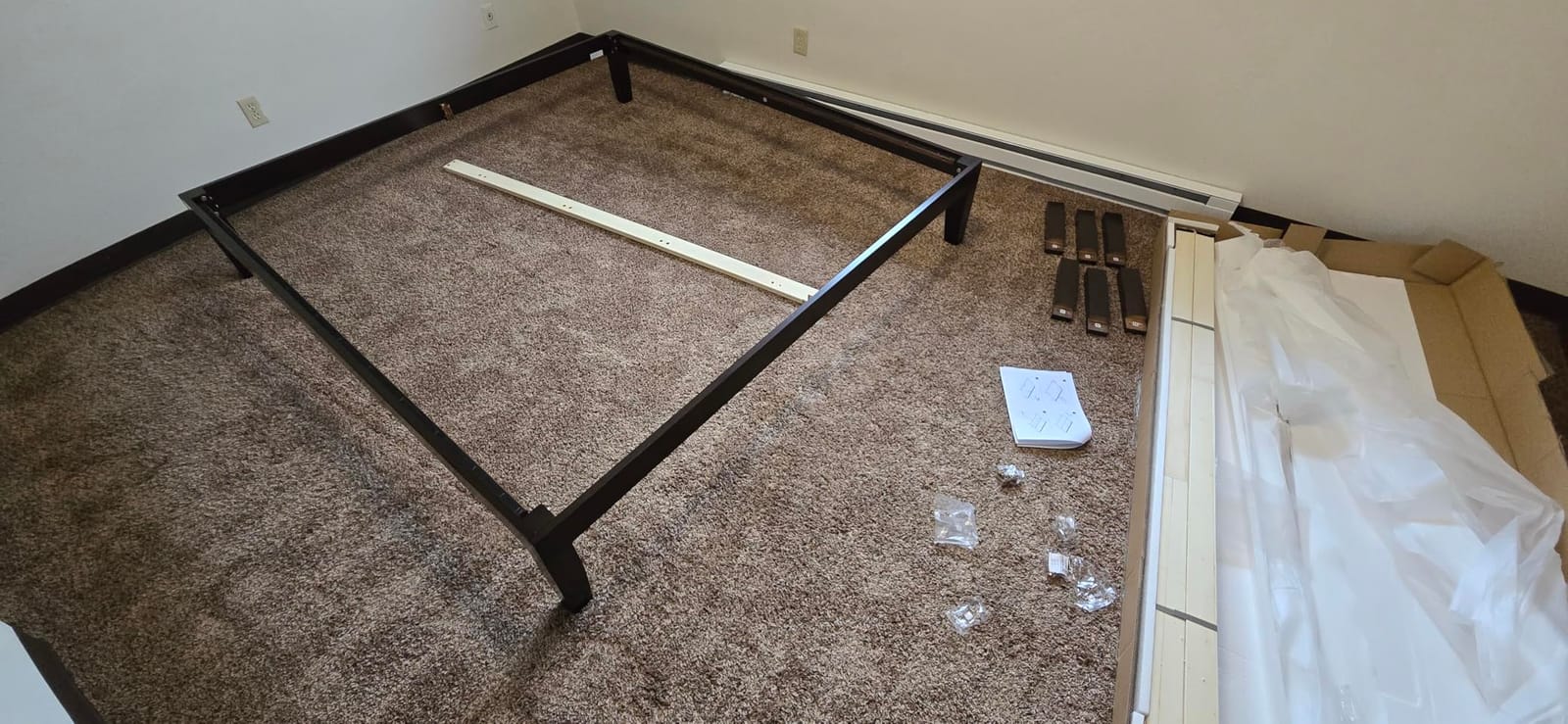 GIANTEX 14 Inch King Wood Platform Bed Frame, Minimalist Style Mattress Foundation with Solid Rubber Wood, Heavy Duty Slat Support, Without Headboard, Easy Assembly, No Box Spring Needed, Walnut customer photo 1