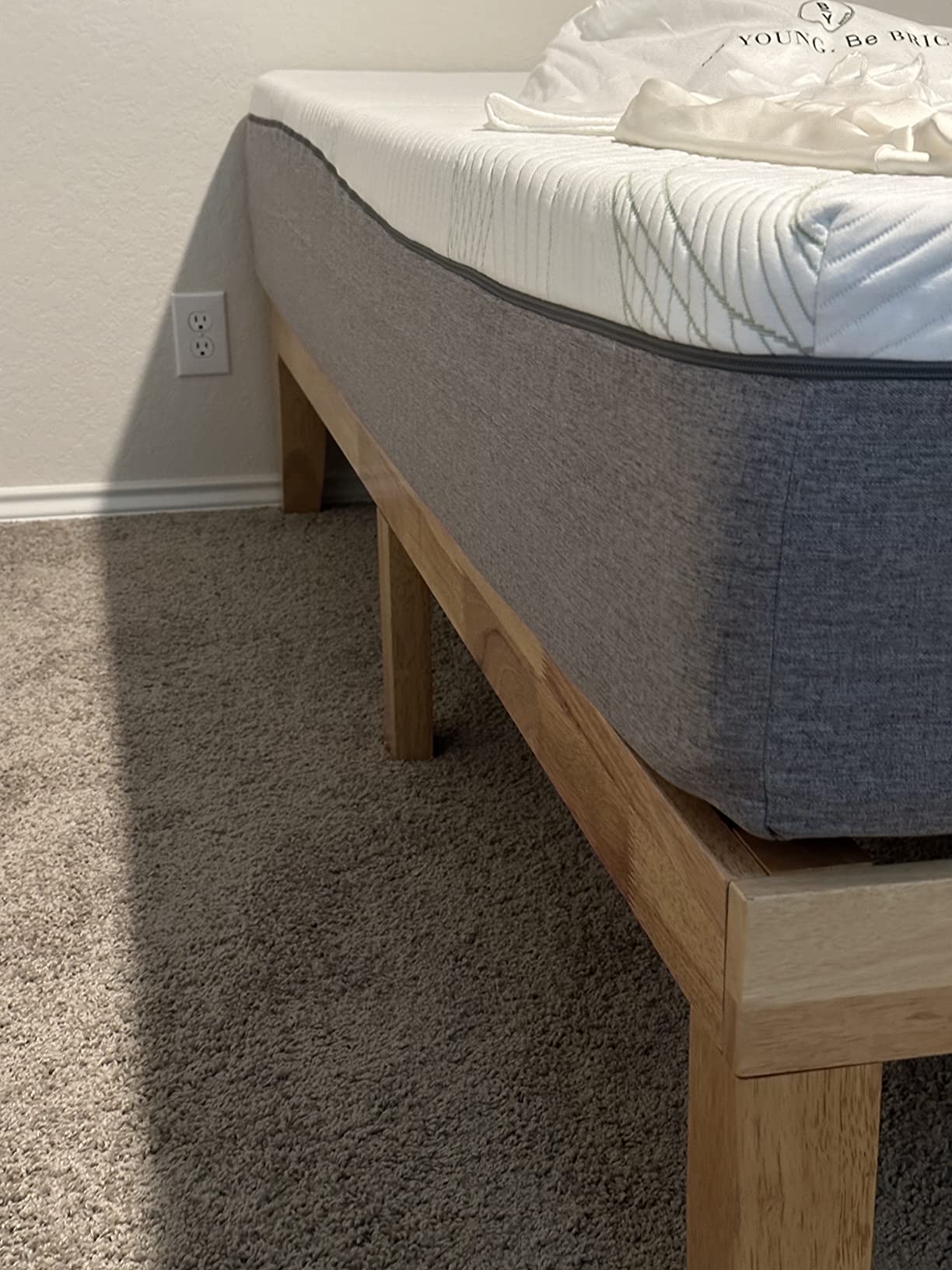 GIANTEX 14 Inch King Wood Platform Bed Frame, Minimalist Style Mattress Foundation with Solid Rubber Wood, Heavy Duty Slat Support, Without Headboard, Easy Assembly, No Box Spring Needed, Walnut customer photo 2