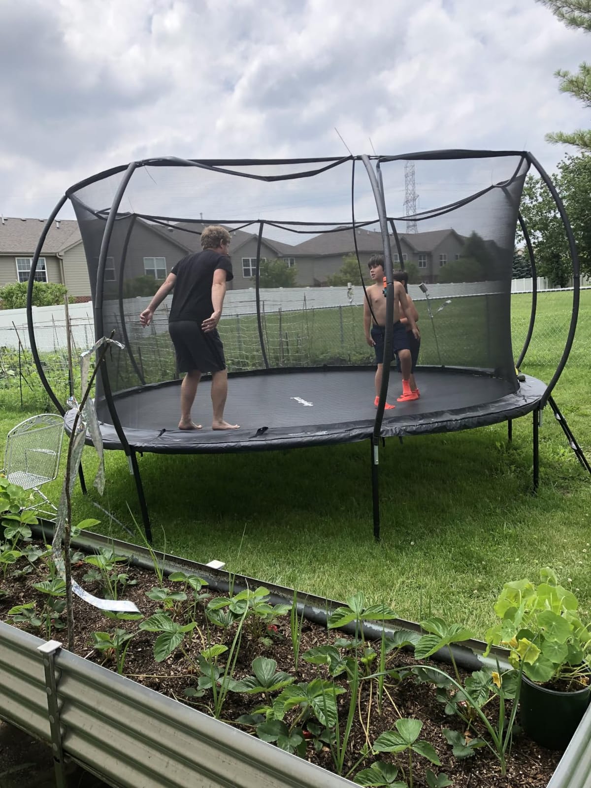 JoyBerri Outdoor Trampoline – with LED Lights, Net, Ladder, ASTM Certified | 8Ft 10Ft 12Ft 14Ft 15Ft 16Ft, 450lb capacity, kids & adults, anti-rust steel, net + ladder + stakes, 5-year protection customer photo 2