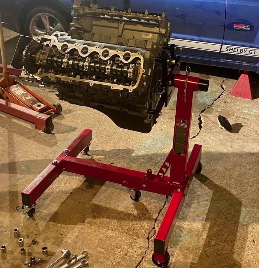 BIG RED Steel Rotating Engine Motor Stand, 3/4 Ton (1,500 lbs) Capacity with Foldable Frame, 5 Casters, 4 Adjustable Arms, 360 Degree Rotating Head, for Vehicle Maintenance, Auto Repair, Red, AT37912-1 customer photo 2
