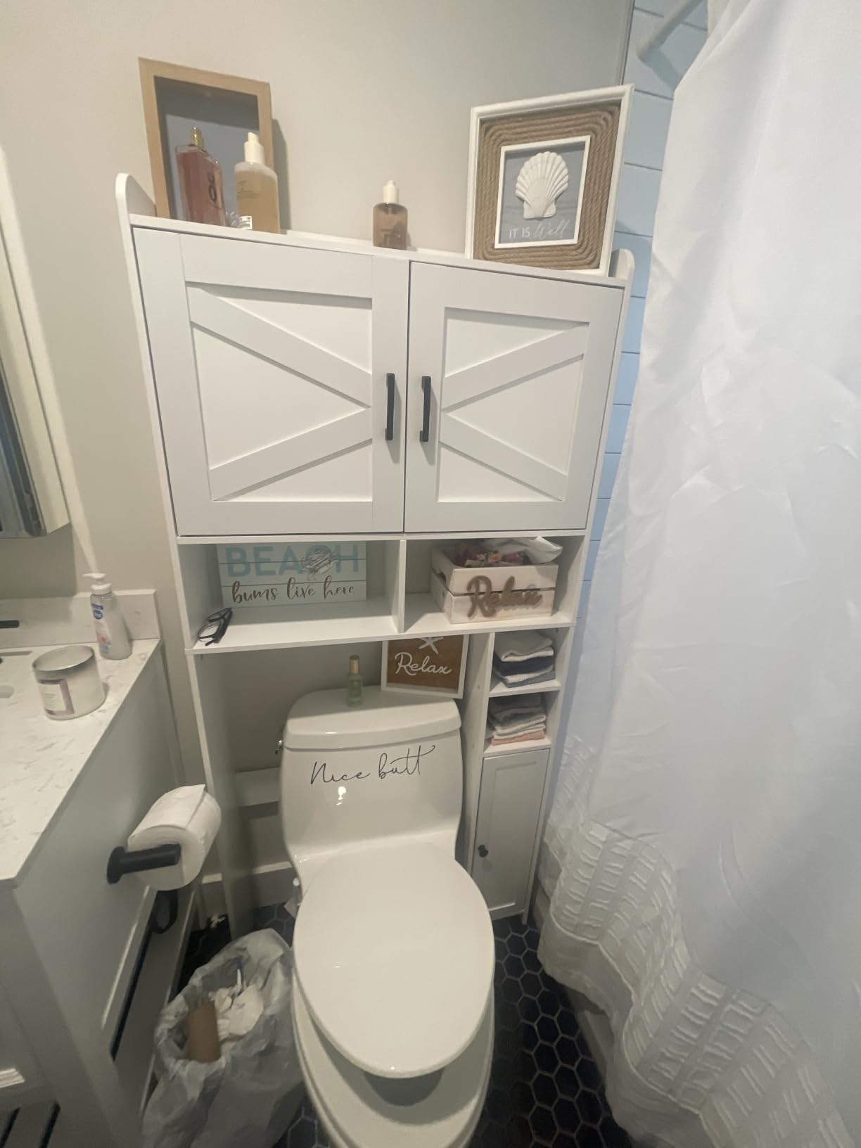Homhedy Wooden Over The Toilet Storage Cabinet with Barn Door customer photo 1