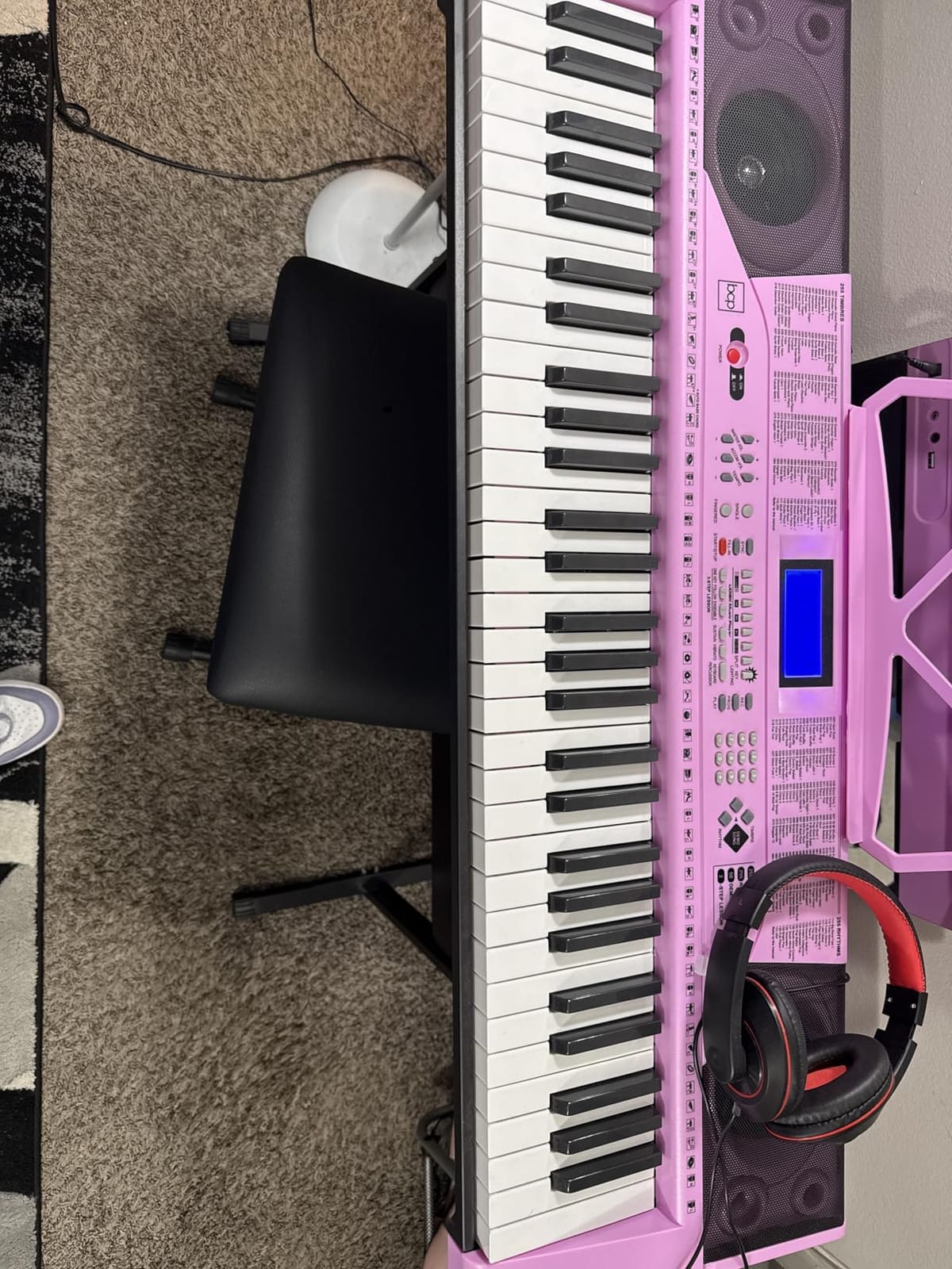 Best Choice Products 61-Key Beginners Complete Electronic Keyboard Piano Set w/Lighted Keys, LCD Screen, Headphones, Stand, Bench, Teaching Modes, Note Stickers, Built-In Speakers - Pink customer photo 2
