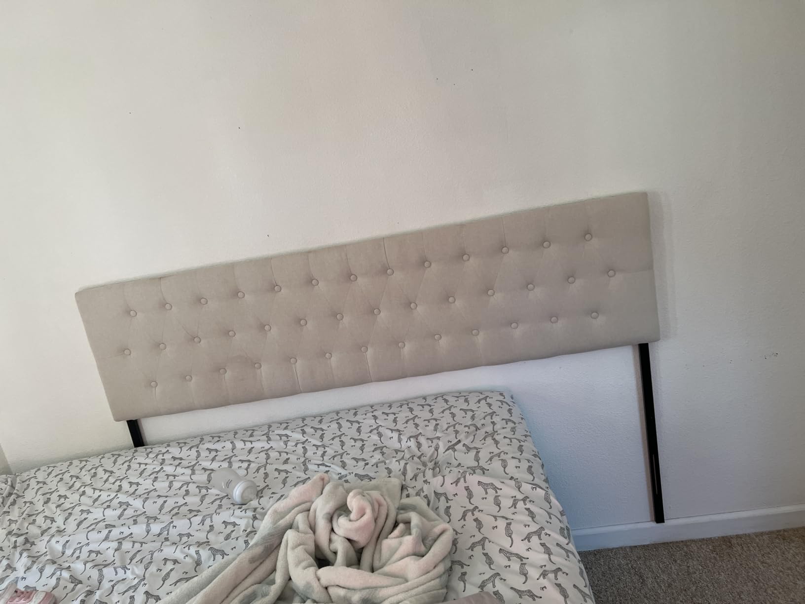 Tufted Upholstered Headboard Queen Size, Adjustable Height 37- 51 in, Beige customer photo 2