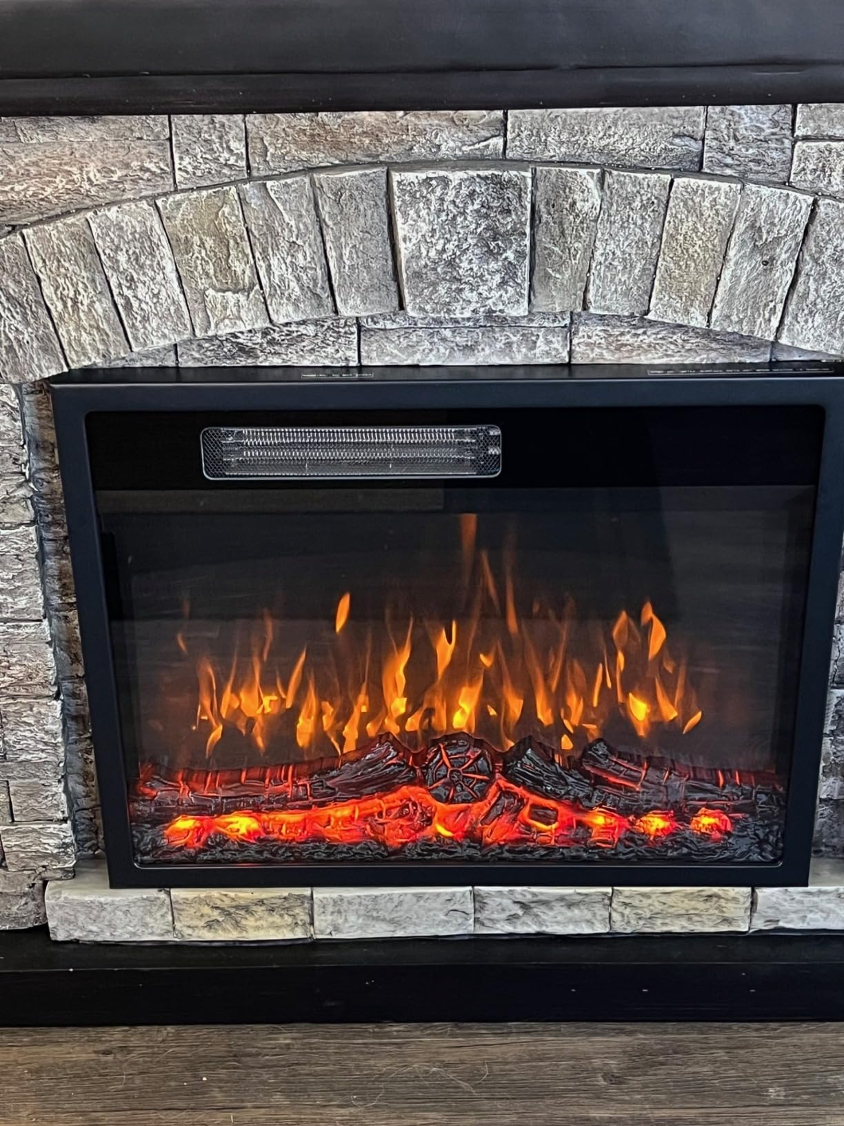 36 inch Electric Fireplace with Mantel, Faux Stone Finish, Gray customer photo 1