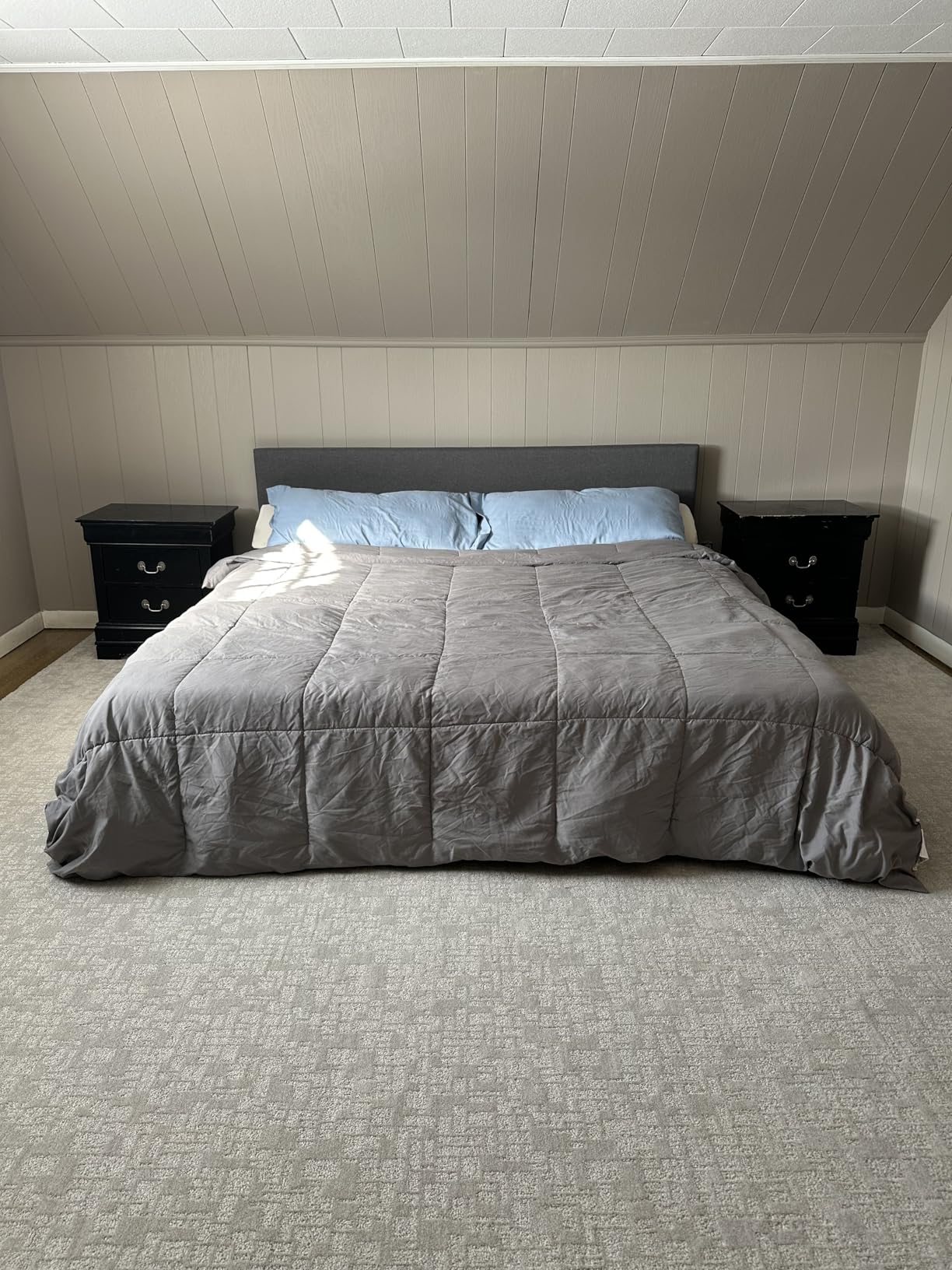Allewie King Size Upholstered Bed Frame Adjustable Headboard, Beige customer photo 1