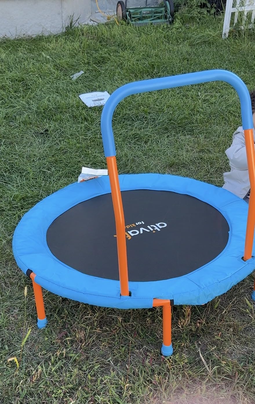 ATIVAFIT 36-Inch Toddler Trampoline with Foam Handle, Foldable Indoor Outdoor Mini Rebounder for Kids Ages 2–6 customer photo 2