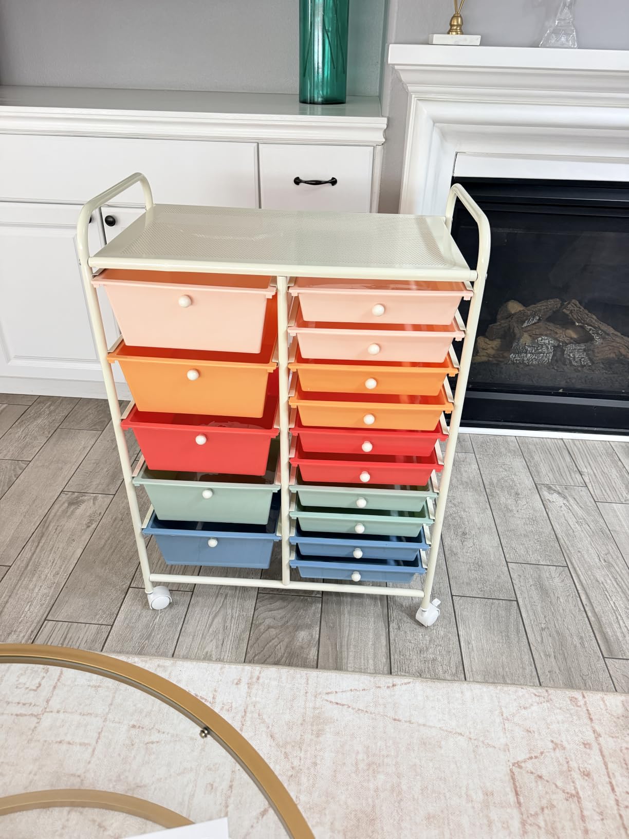 LDAILY 15 Drawer Rolling Storage Cart, Rolling Cart with Drawers for Classroom, Art Supply Craft Organizer on Wheel with Metal Frame & Handles for Home Office School customer photo 1