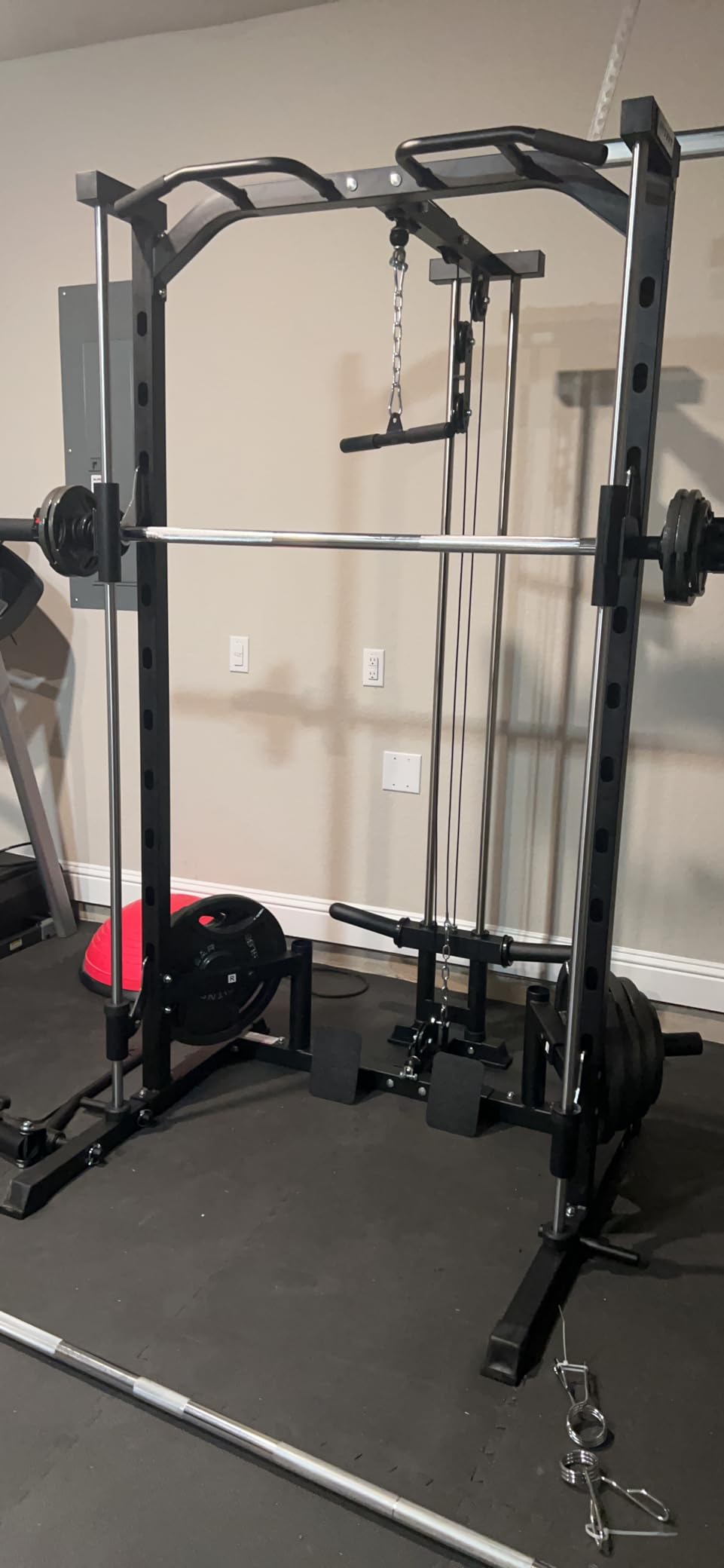 Smith Machine Power Rack with LAT-Pull Down System | Half Smith Machine with Landmine, Barbell Bar, Plate Storage Pegs and More Training Attachment customer photo 2