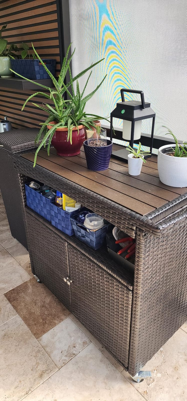 Outdoor Bar Cart with Storage Cabinet Patio Wicker Sideboard Buffet Cabinet Prep Table Outside Kitchen Serving Cart with Rolling Wheels & Handle Rattan Portable Bar Table with Shelves Doors Brown customer photo 1