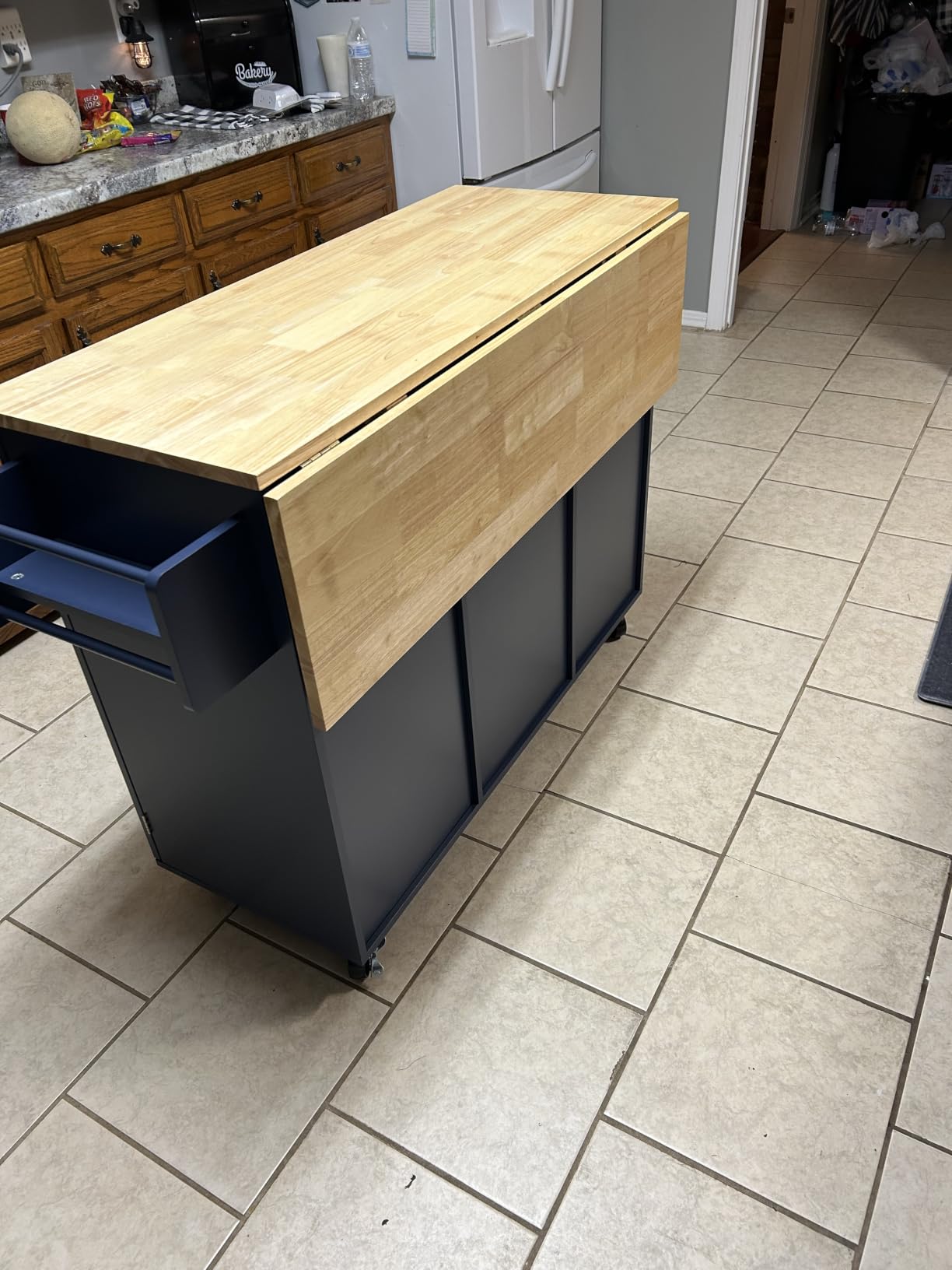 HLR Farmhouse Kitchen Island On Wheels, Teal Green customer photo 1