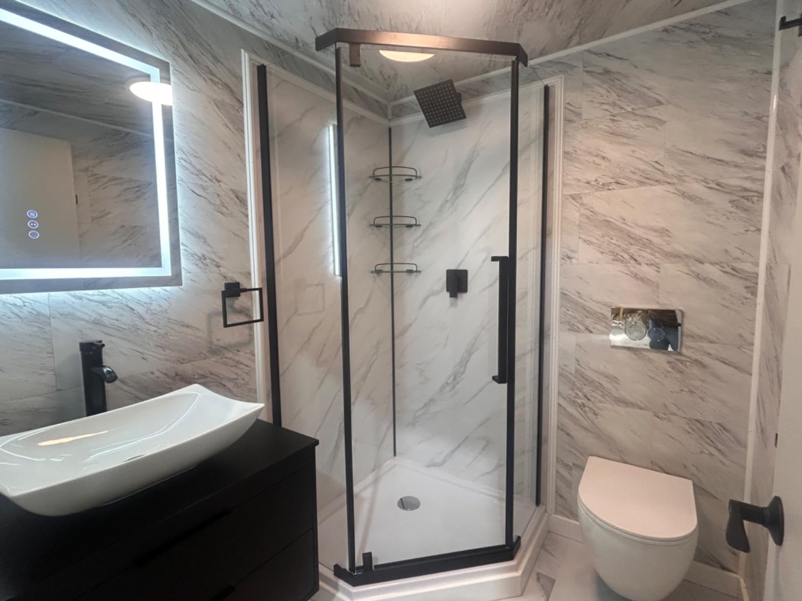 DeerValley In-Wall Toilet Combo Set and Carrier System, Wall Hung Toilet with Tank, Wall Mounted Toilet with Soft Closing Seat, 1.1GPF/1.6 GPF Dual Flush, Black (2 Packages Separately) customer photo 1