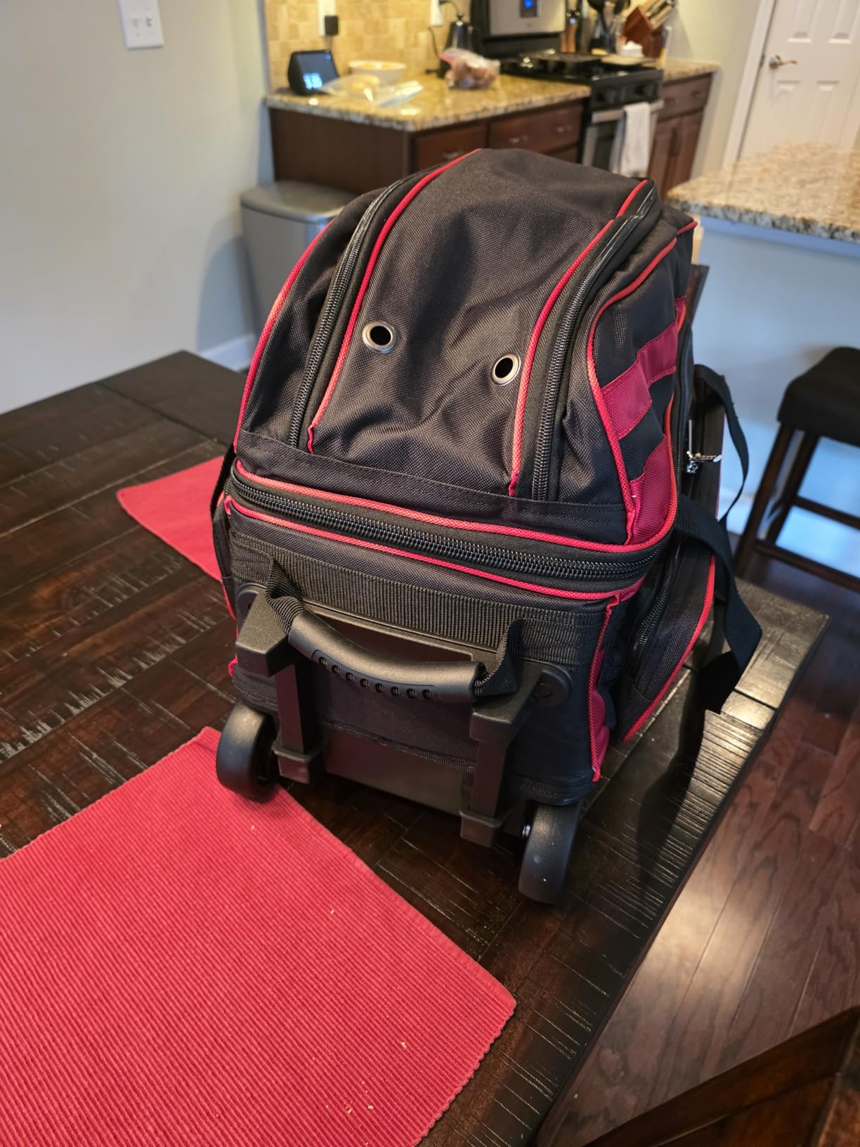 Pyramid Deluxe Double Roller 2 Ball Bowling Bag with Large Separate Shoe Compartment (Up To 2 Pairs Of Shoes) and Accessory Pockets, Sturdy Square Handle - Extends to 40