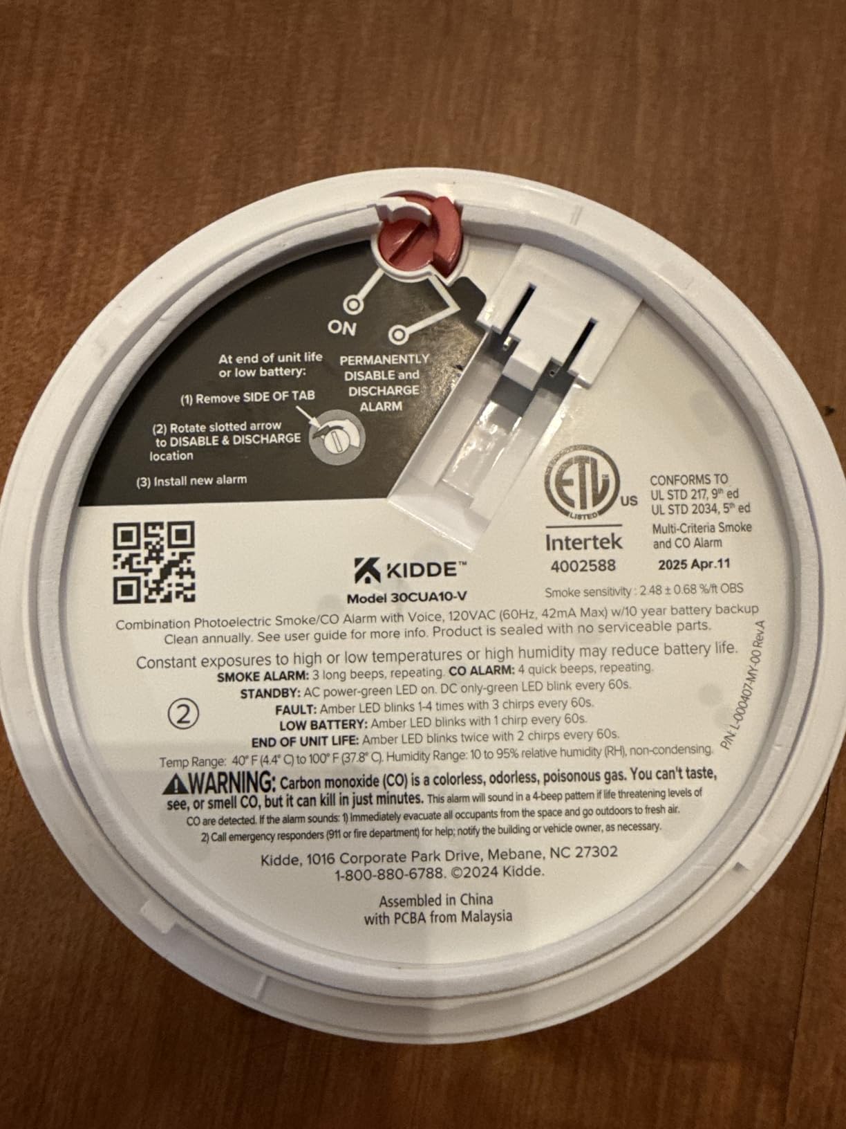 Kidde Smoke and Carbon Monoxide Detector, Hardwired with 10-Year Battery Backup, Voice Alerts, LED, 85 dB, 30CUA10-V, 1 Pack customer photo 2