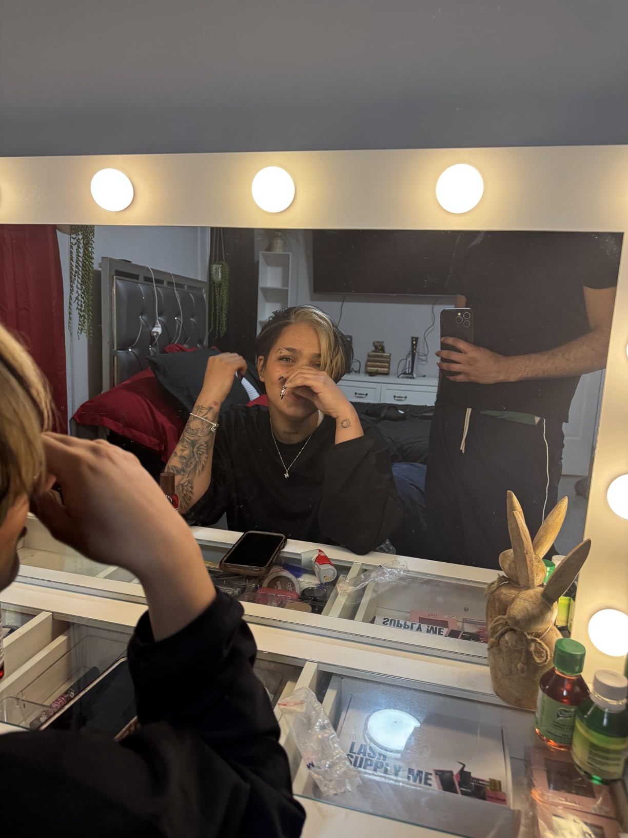 Yanosaku Vanity Desk & Power Outl, Makeup Vanity with Mirror and 12 LED Lights, Makeup Table with 11 Drawers, Vanity Table with Chair,Set 3 Lighting Modes Brightness Adjustable-(White) customer photo 2