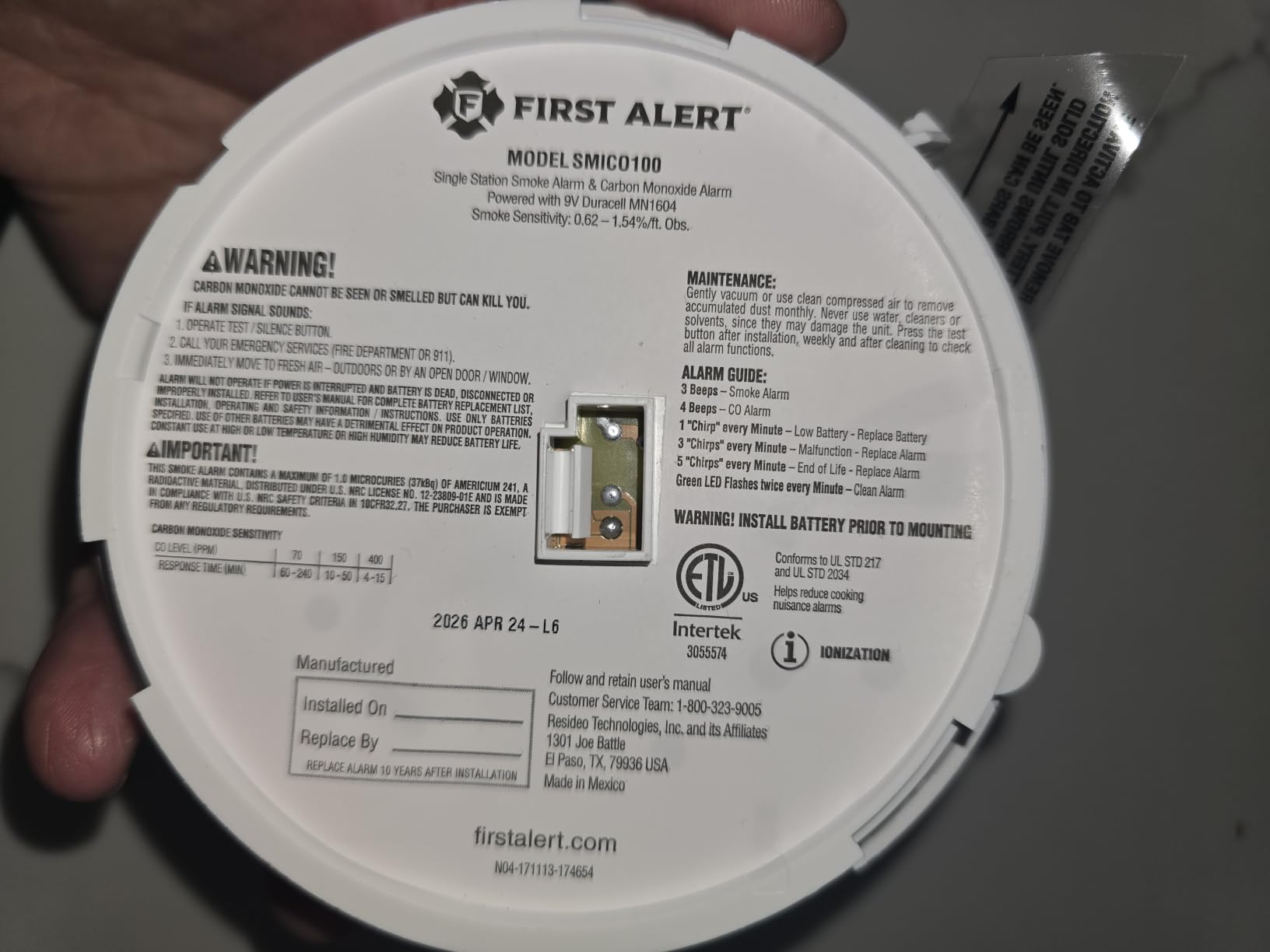 First Alert Battery Combination Smoke & Carbon Monoxide Alarm customer photo 1