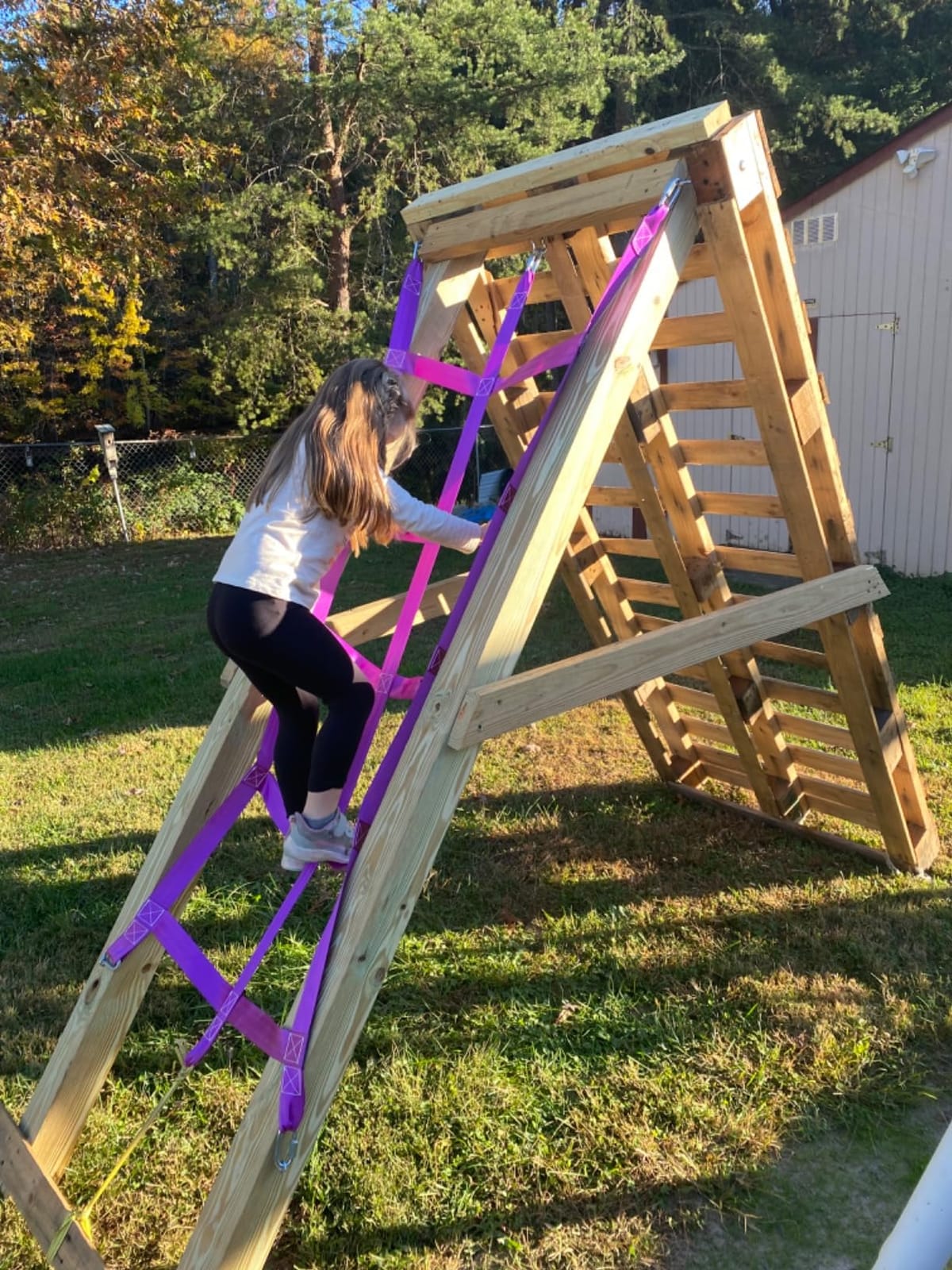 AOBOTE Ninja Warrior Obstacle Course for Kids,2x56ft Slackline with 12 Accessories,Saucer Swing with 360 Degree Rotating Wheel,Ninja Course for Kids Outside(AB010001-3) customer photo 2