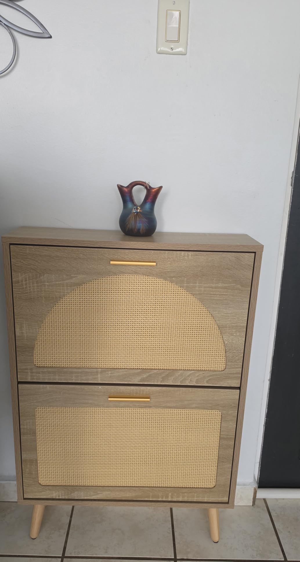 VEVOR Shoe Cabinet with 2 Flip Drawers, Shoe Storage Cabinet for Entryway, Free Standing Shoe Storage Organizer with Rattan Doors for Heels, Boots, Slippers in Hallway, Living Room customer photo 2