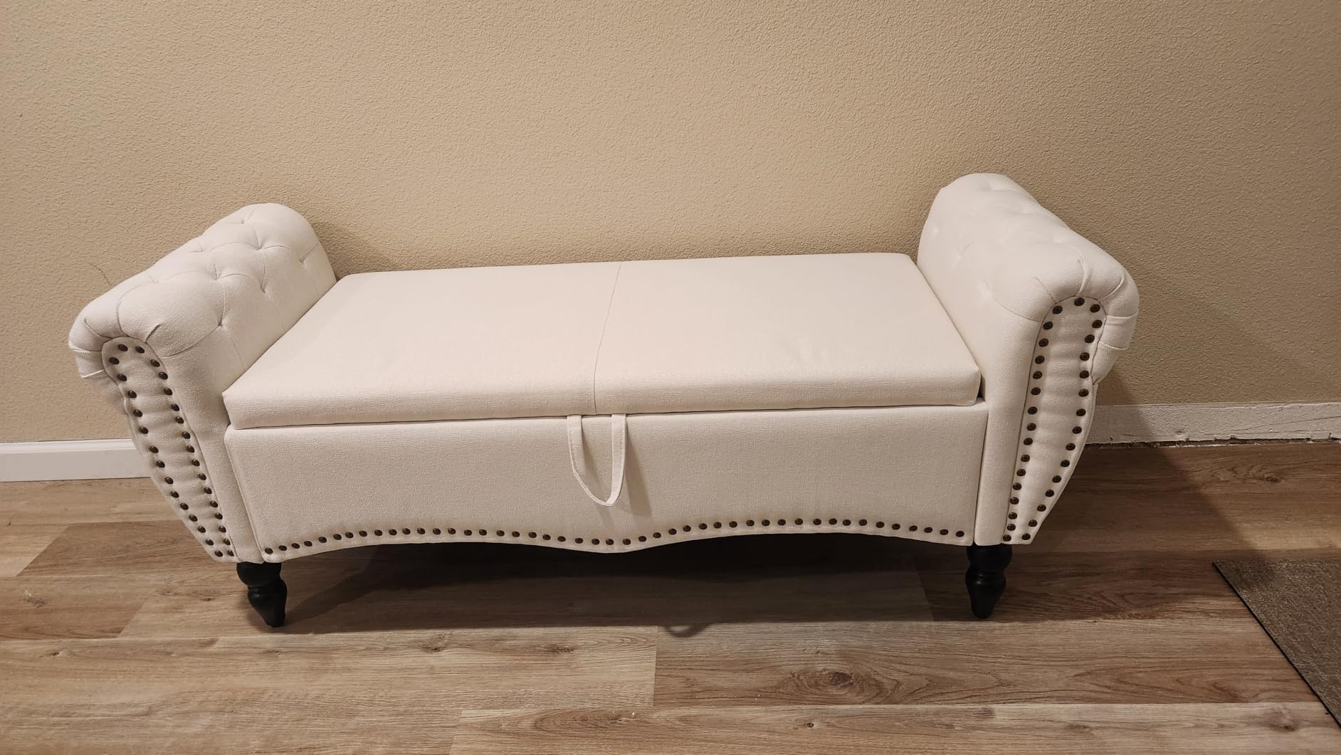 Furniliving 51” Storage Benches, End of Bed Bench with Button-Tufted Large Upholstered Storage Ottoman Linen Window Bench with Storage Shoe Cabinet Bench, for Bedroom, Entryway, Closet, Beige customer photo 2