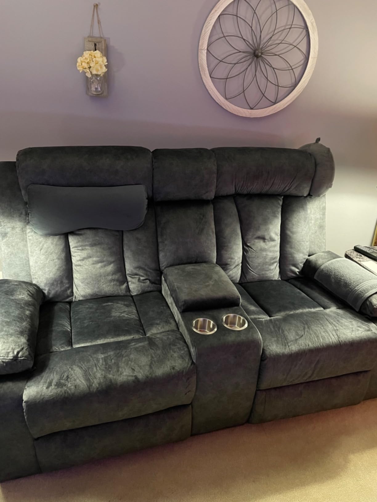 GUEAPY Power Reclining Sofa with Massage and Heat, 3 Seat Electric Reclining Couch with USB & Type-C Charging, 8-Point Vibration Massage, Dutch Velvet Recliner Sofa for Living Room,Gray customer photo 1