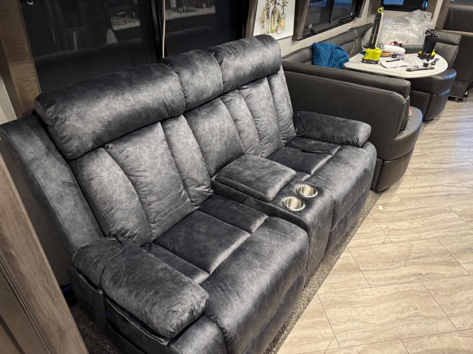GUEAPY Power Reclining Sofa with Massage and Heat, 3 Seat Electric Reclining Couch with USB & Type-C Charging, 8-Point Vibration Massage, Dutch Velvet Recliner Sofa for Living Room,Gray customer photo 2