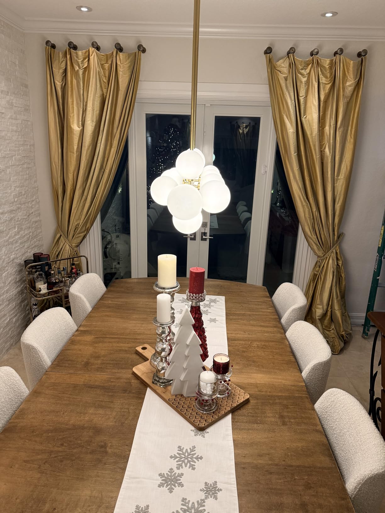 Glass Globe Sputnik Chandelier, 16-Light Mid Century Modern Light Fixture Over Table, Linear Chandeliers for Dining Room, Kitchen Island, Brass Gold and Milk White Bubble, 40 Inch, GC-02 customer photo 1