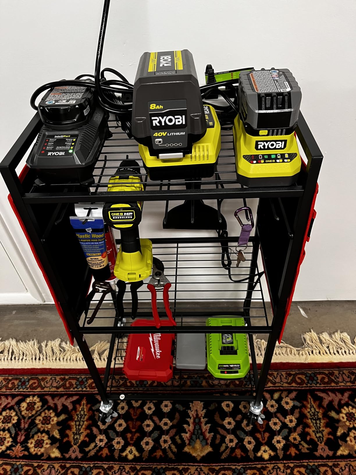JUNNUJ Power Tool Organizer Cart with Charging Station, 6 FT Cord, Red customer photo 1