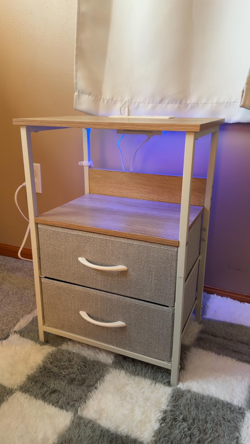 Fixwal Night Stand with Charging Station, Black Led Nightstand, 2 Drawers | fabric drawer, built-in bedside charger, 2 AC outlets & 2 USB ports, open top shelf, small bedroom furniture, end table customer photo 2