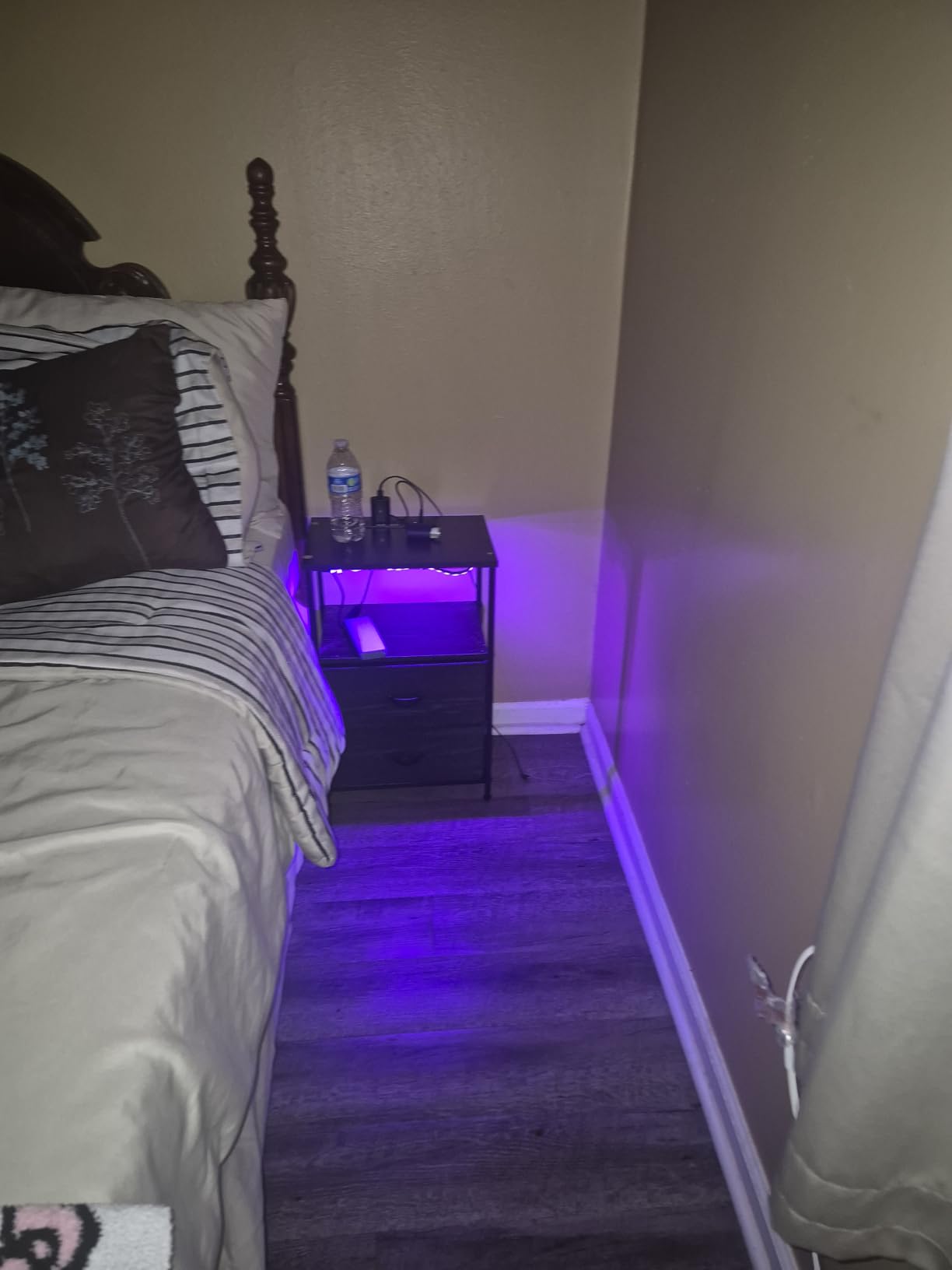 Furologee Nightstand Set of 2 with LED Lights, Charging Station, Black Oak customer photo 1