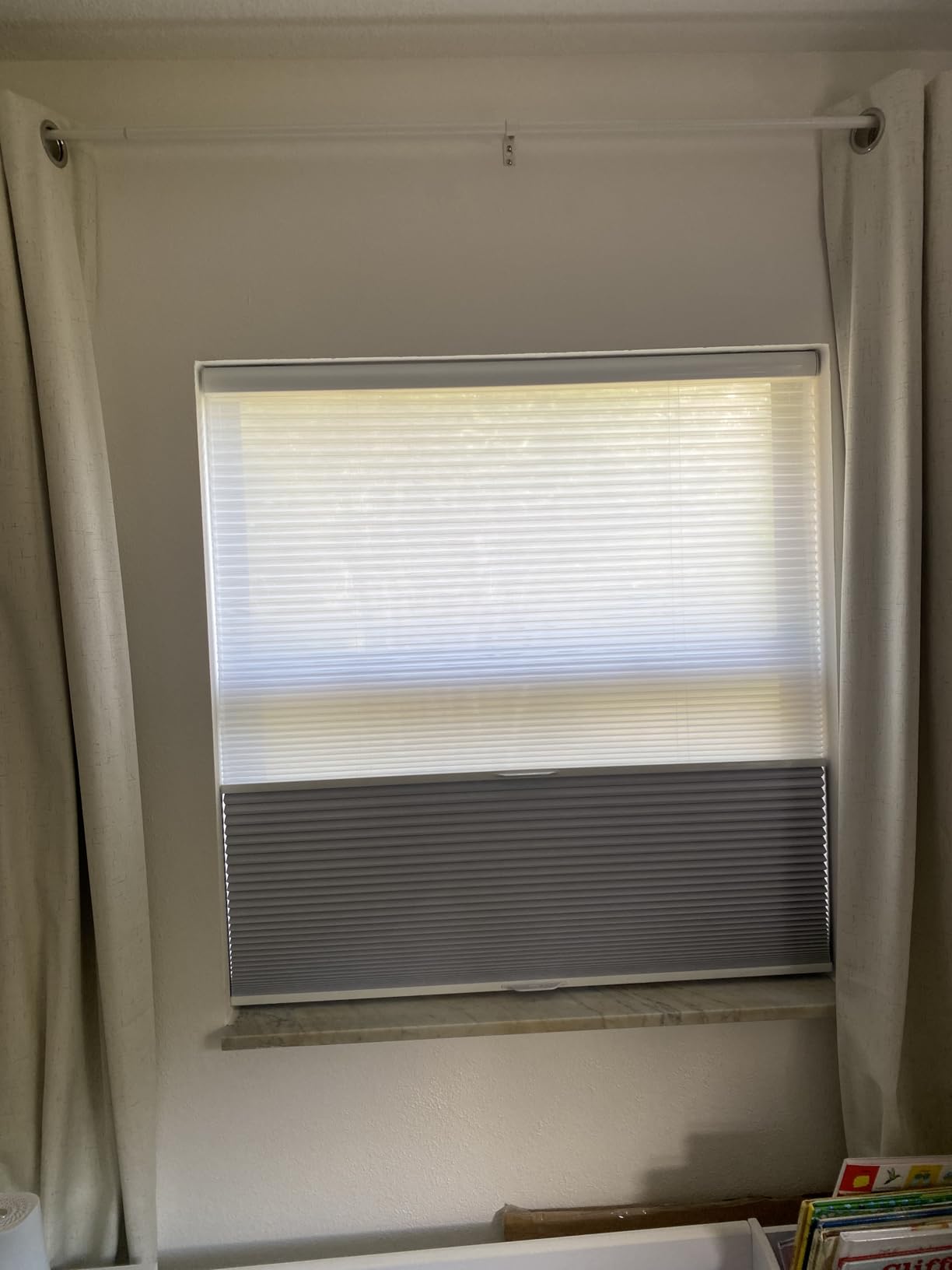 2-in-1 Day Night Cellular Shades Cordless, Top Down Bottom Up Double Honeycomb Blinds, Blackout and Light Filtering Pull Down Pleated Accordion Shades for Indoor Windows (Custom Size) customer photo 2