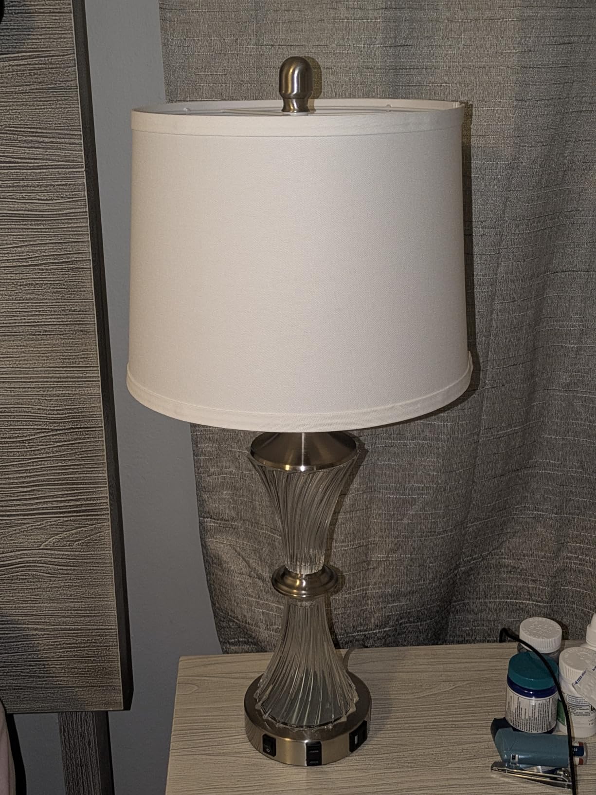 Rinweey Crystal Glass Table Lamp Set of 2 With USB C+A Ports & AC Outlet - White Clear Modern Bedroom Lamps for Night Stands, Living Room - Silver Nightstand Lamps With LED Bulbs Included customer photo 1
