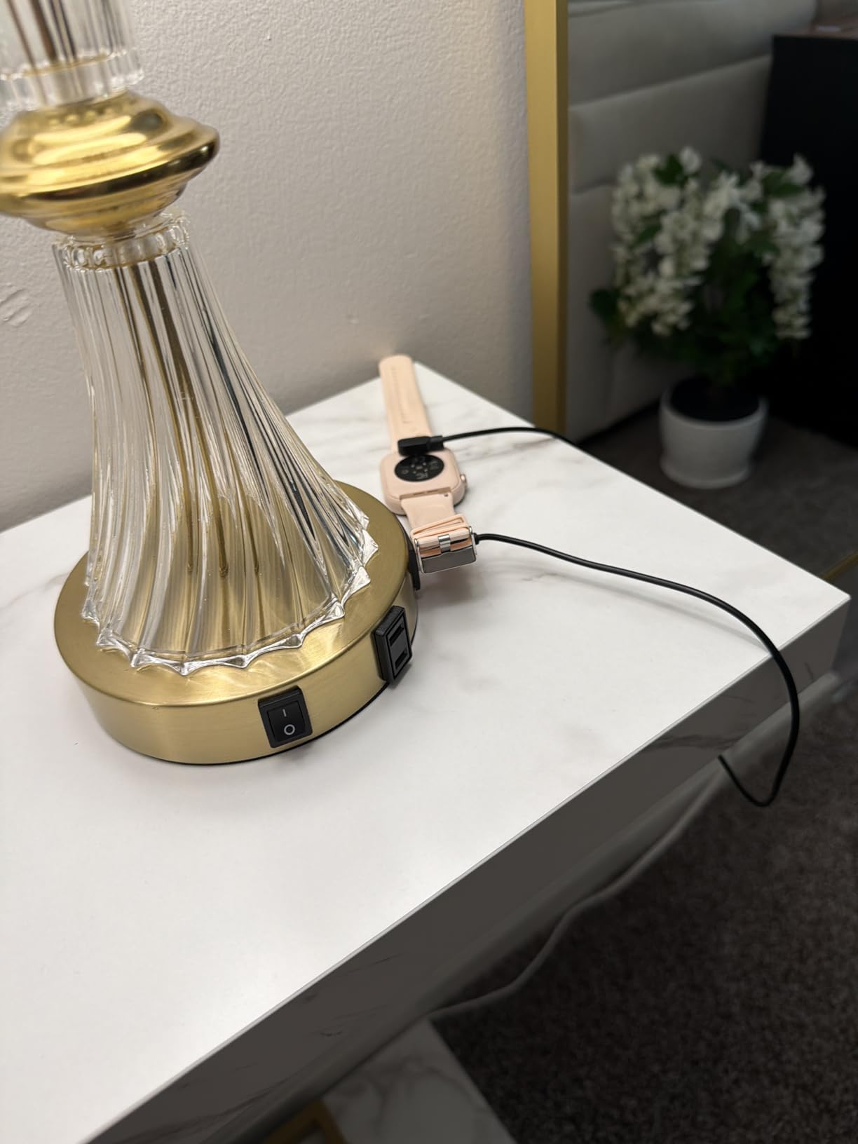 Rinweey Crystal Glass Table Lamp Set of 2 With USB C+A Ports & AC Outlet - White Clear Modern Bedroom Lamps for Night Stands, Living Room - Silver Nightstand Lamps With LED Bulbs Included customer photo 2