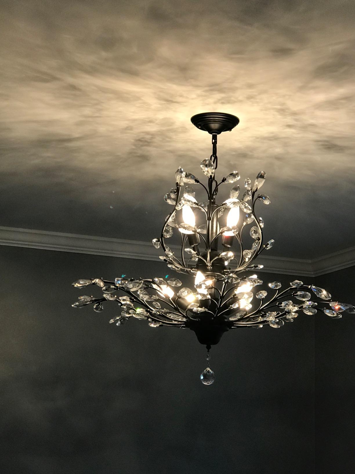 Garwarm 38.7 Inch Crystal Chandelier, 6-Light Black Rectangle Ceiling Light customer photo 2